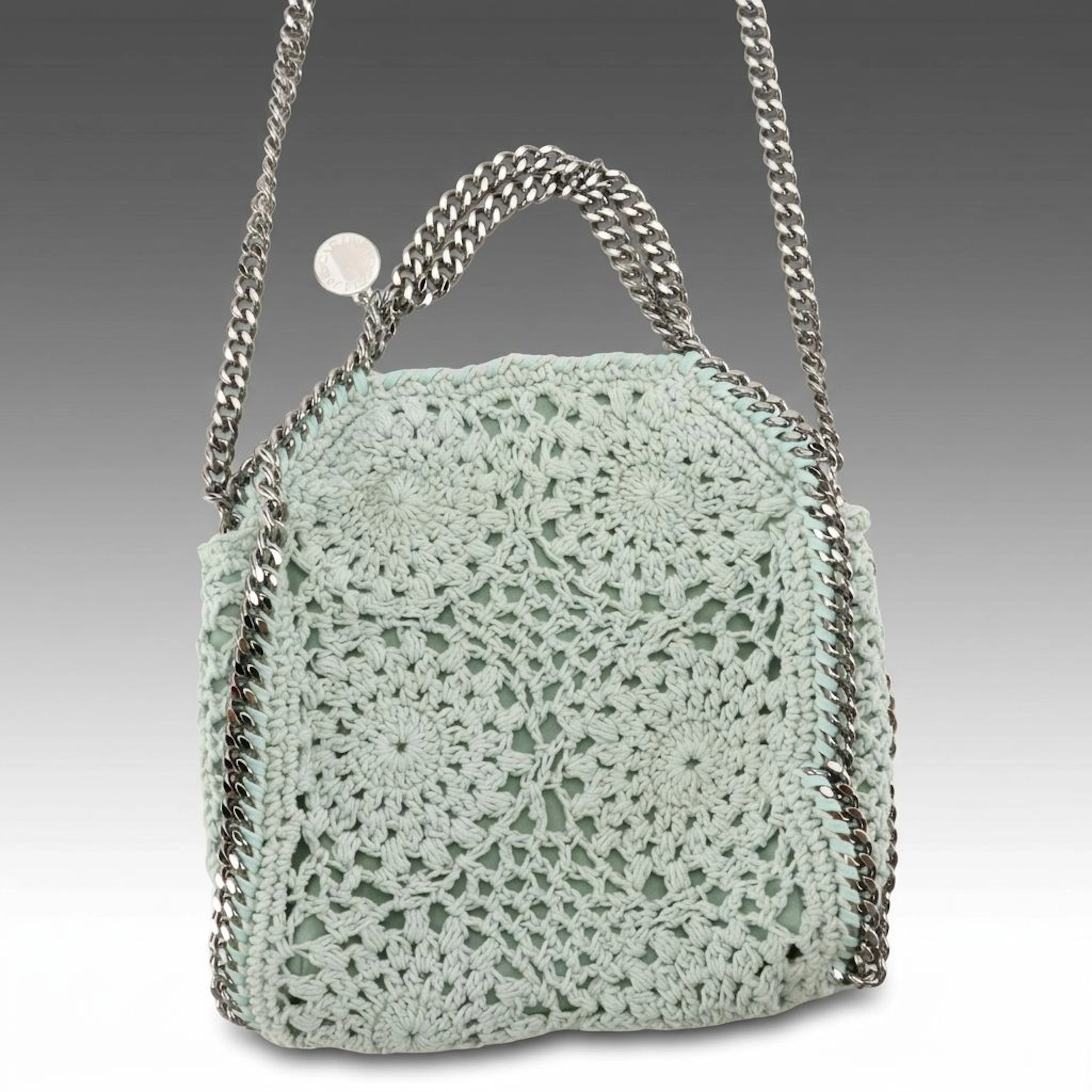 Stella McCartney Tiny Tote in Light Mint Cotton Crochet and Faux Leather