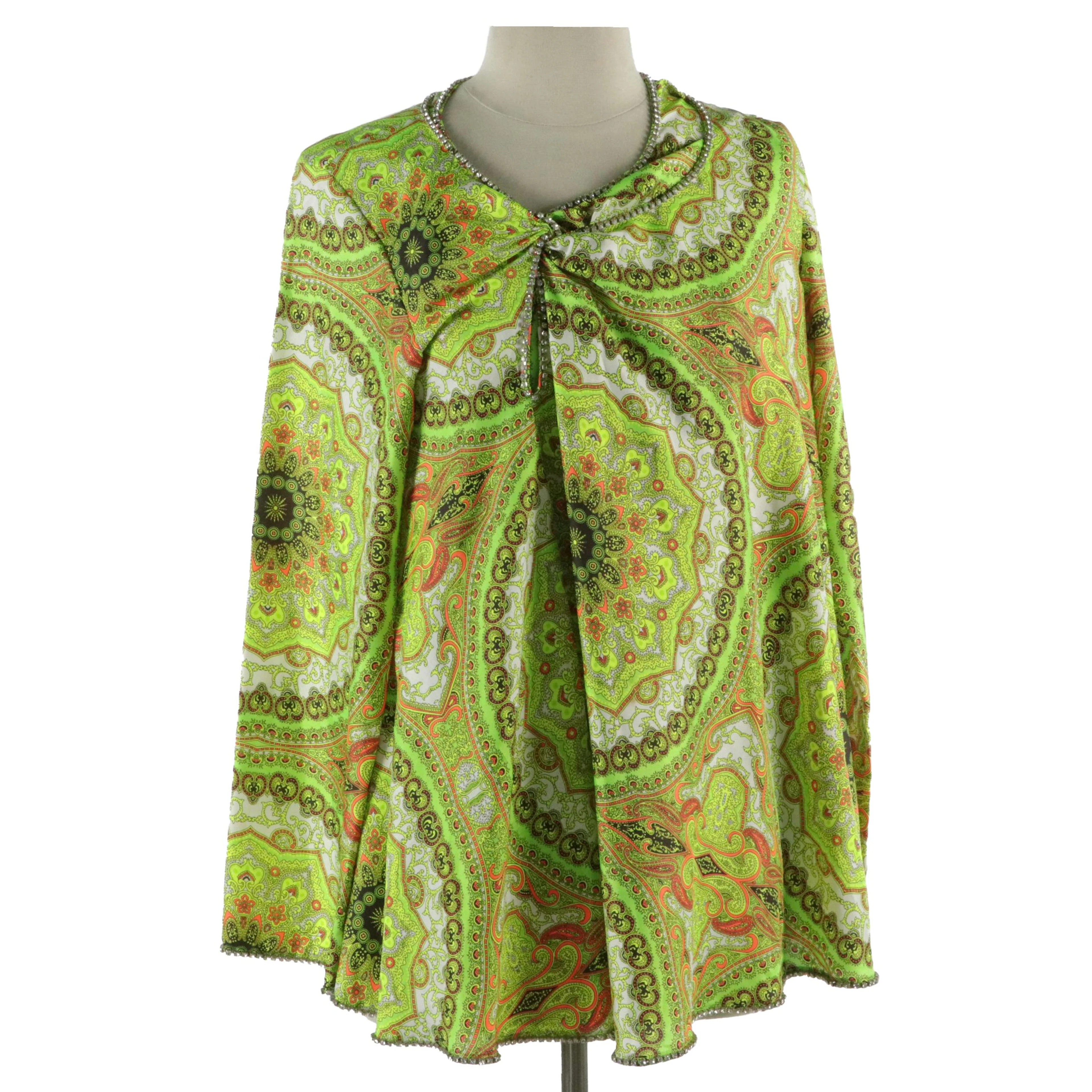 Comme des Garçons Paisley Printed Polyester Blouse with Rhinestone Trimming