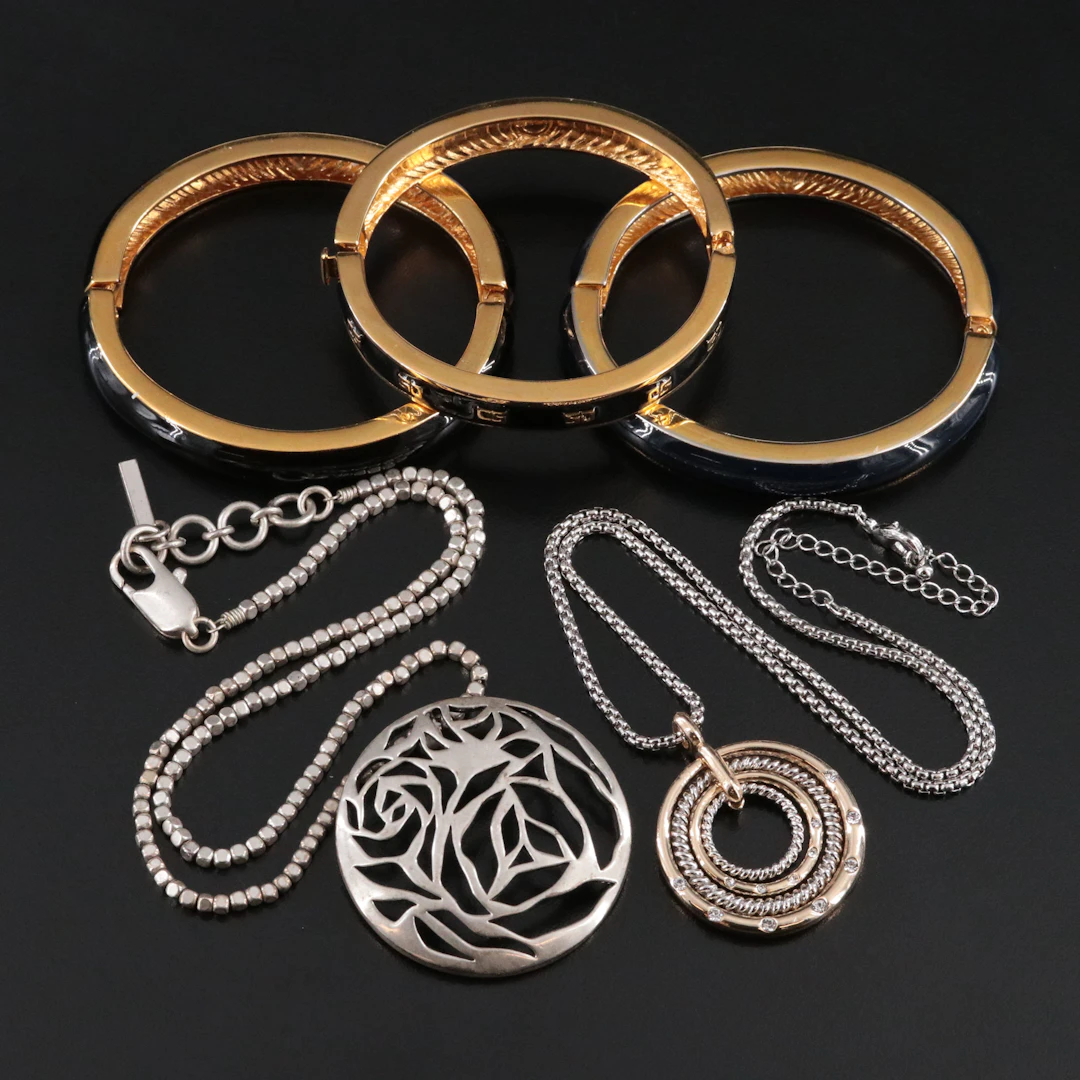 St. John Bangles, CZ Concentric & Kenneth Cole Rose Pendant Necklaces