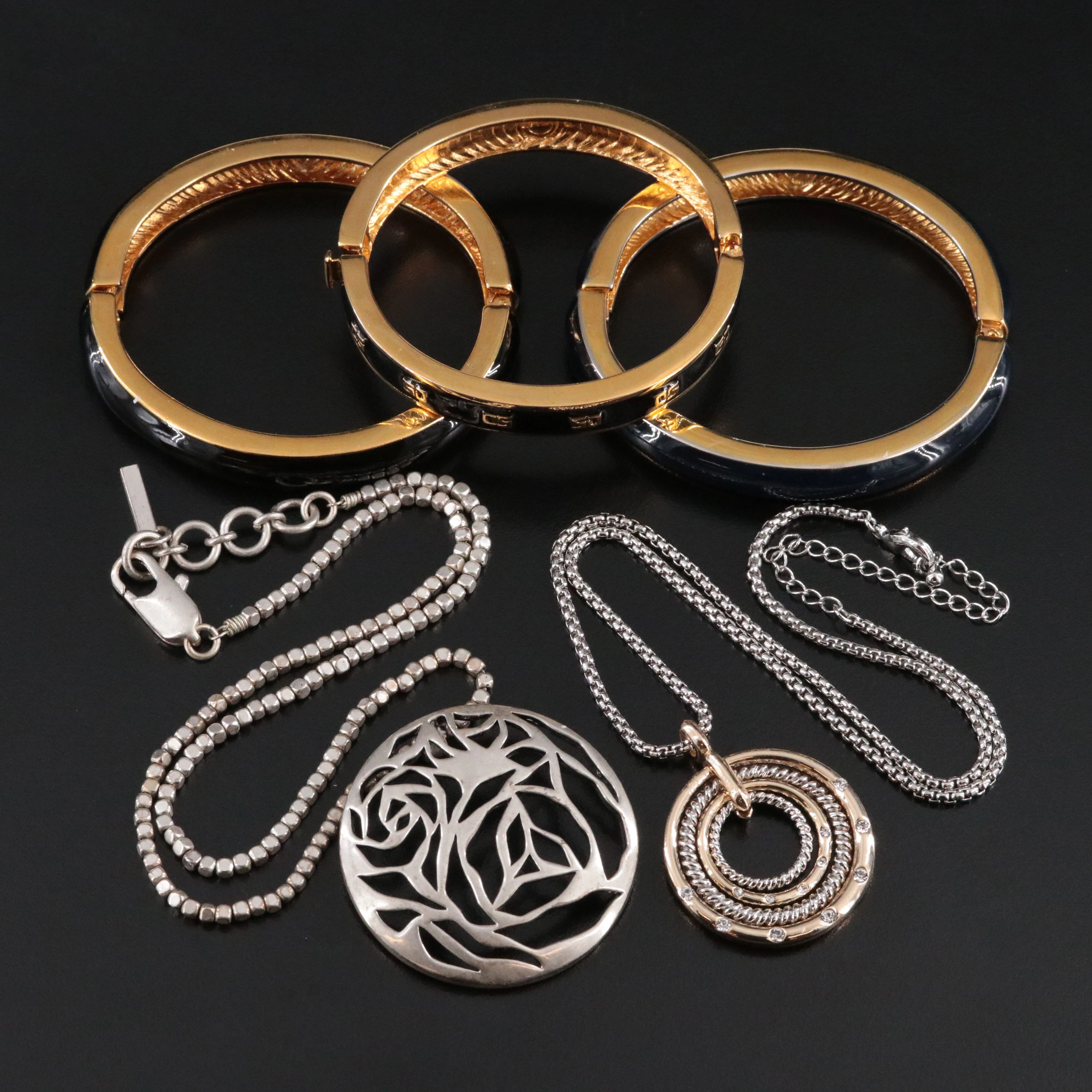 St. John Bangles, CZ Concentric & Kenneth Cole Rose Pendant Necklaces