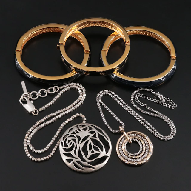 St. John Bangles, CZ Concentric & Kenneth Cole Rose Pendant Necklaces