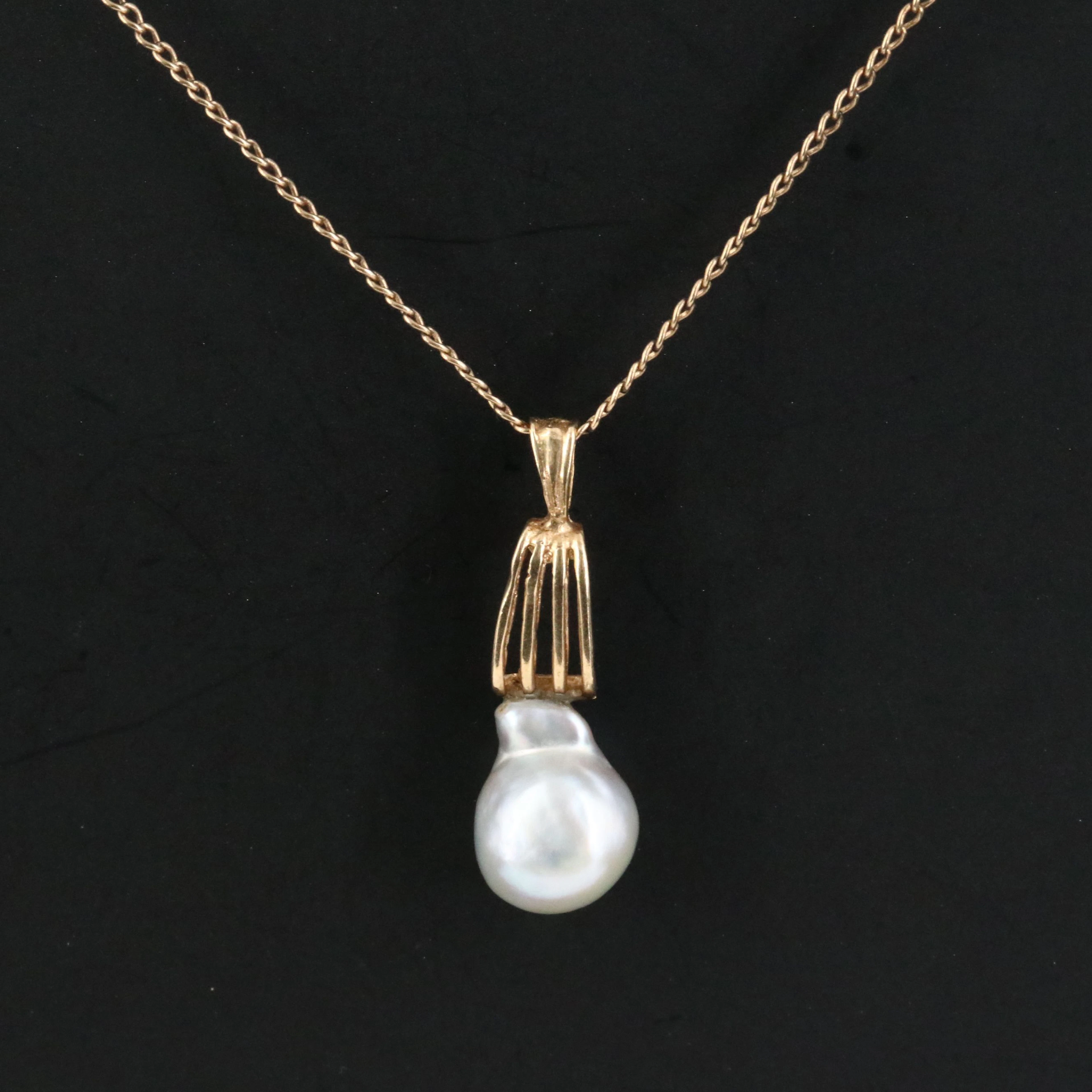 14K Pearl Pendant on 10K Chain Necklace