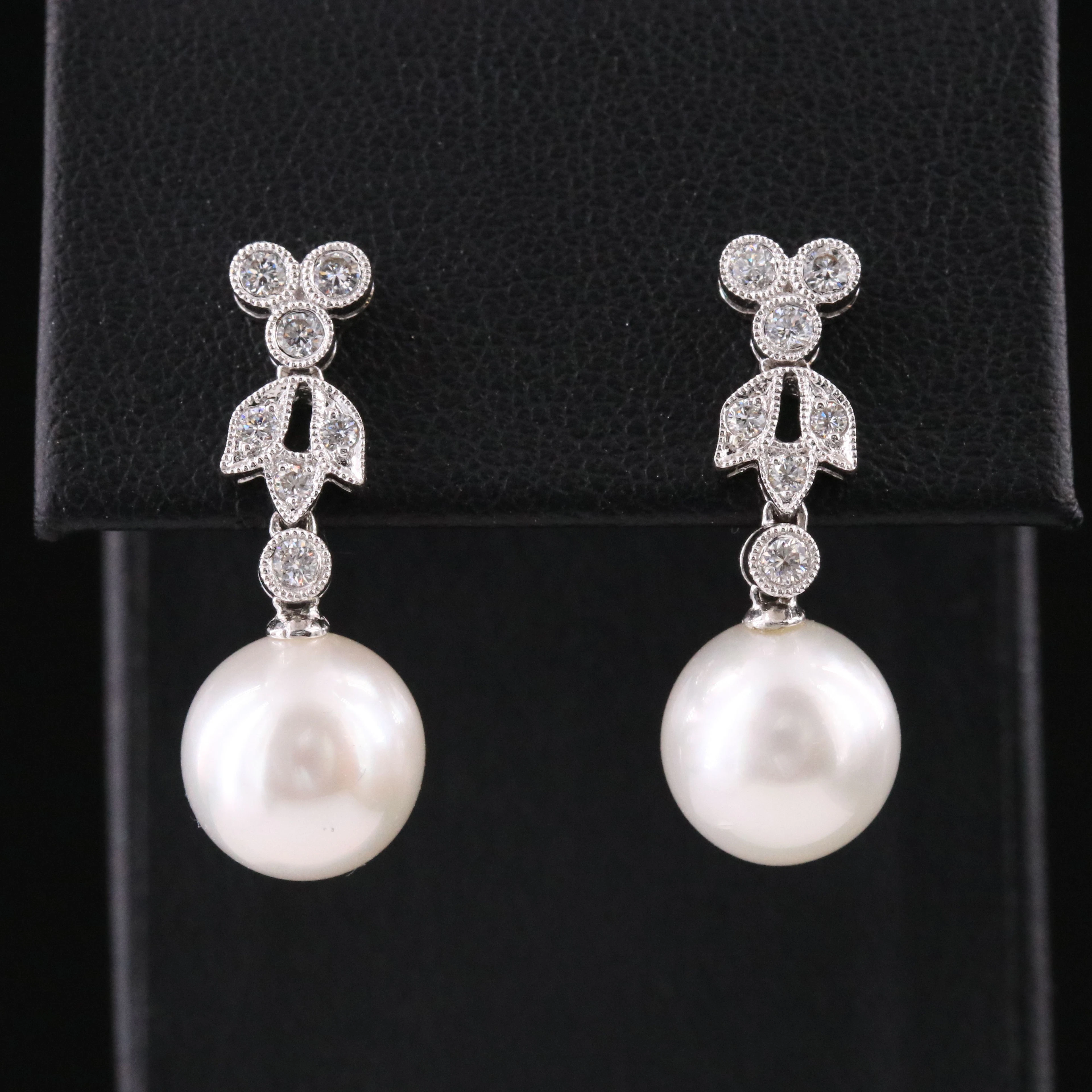 18K Pearl and Diamond Drop Earrings