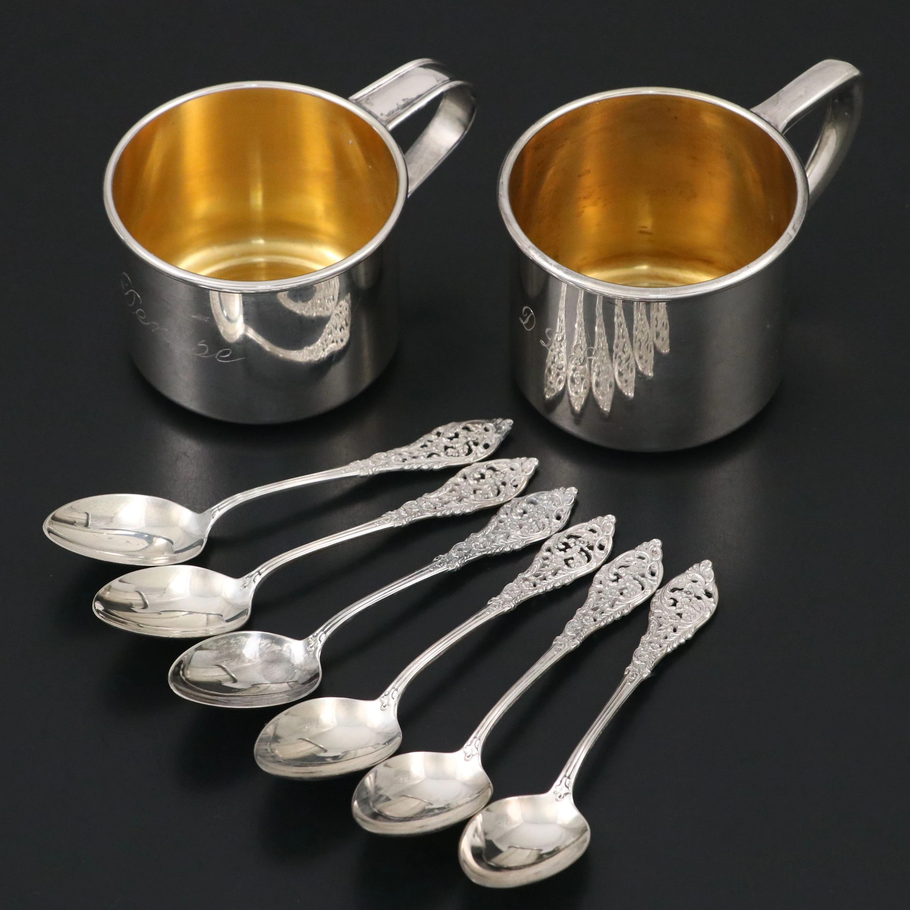 Reed & Barton "Florentine Lace" Sterling Silver Spoons with Gorham Baby Cups