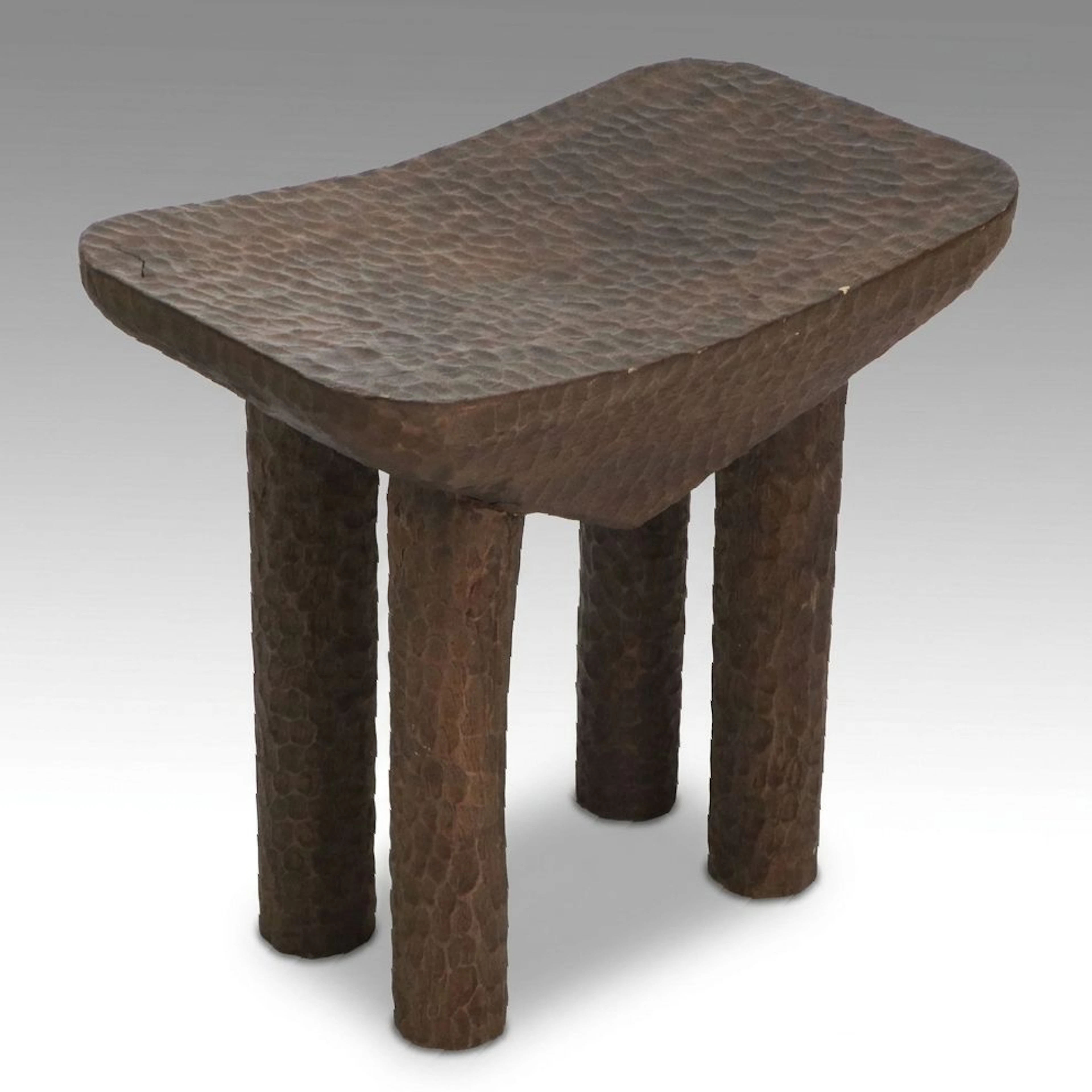 Senufo Style Hand-Carved Hardwood Four-Legged Stool, 20th Century