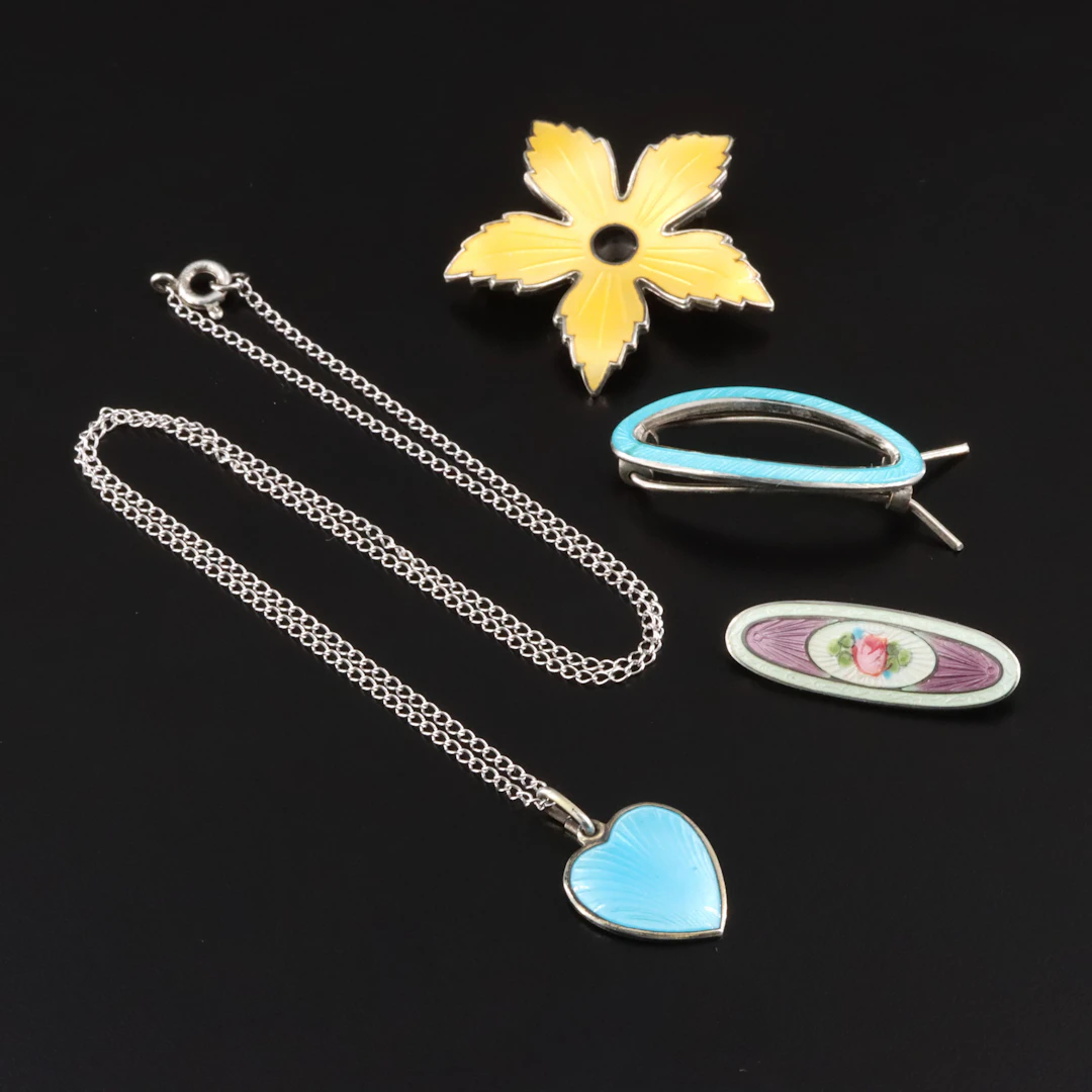 Vintage Aksel Homsen & Edel Metall Sterling Guilloché Enamel Jewelry