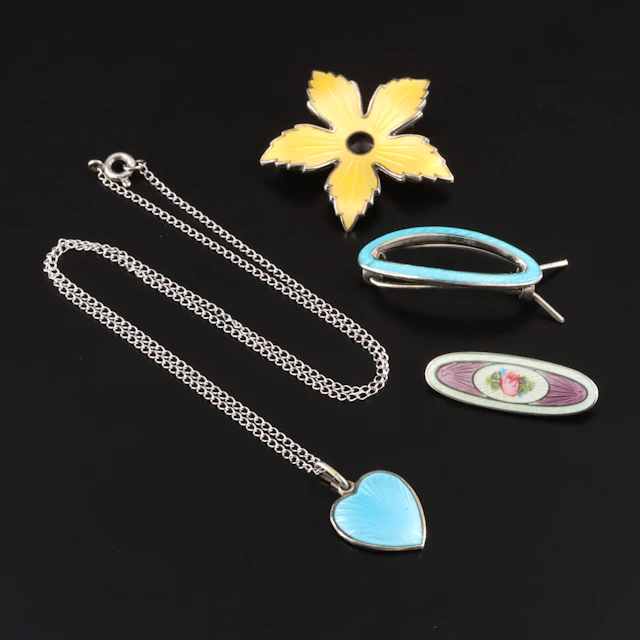 Vintage Aksel Homsen & Edel Metall Sterling Guilloché ​Enamel Jewelry