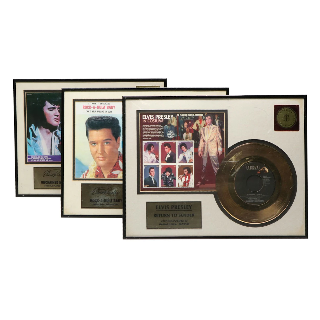 Elvis Presley "Unchained Melody" and More Gold Tone LP Framed Vinyl Records