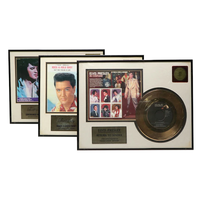 Elvis Presley "Unchained Melody" and More Gold Tone LP Framed Vinyl Records