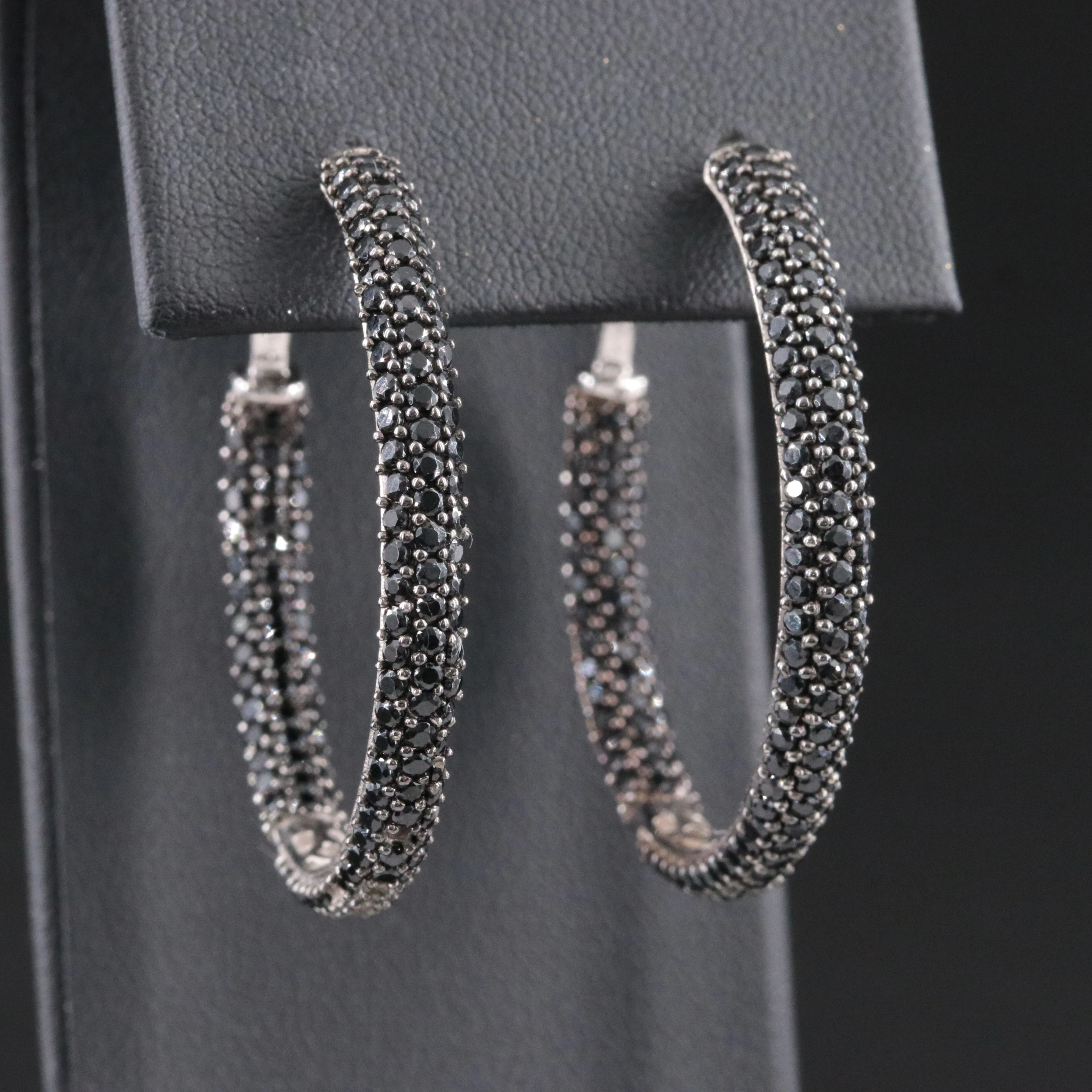 Sterling Black Spinel Inside-Out Hoop Earrings