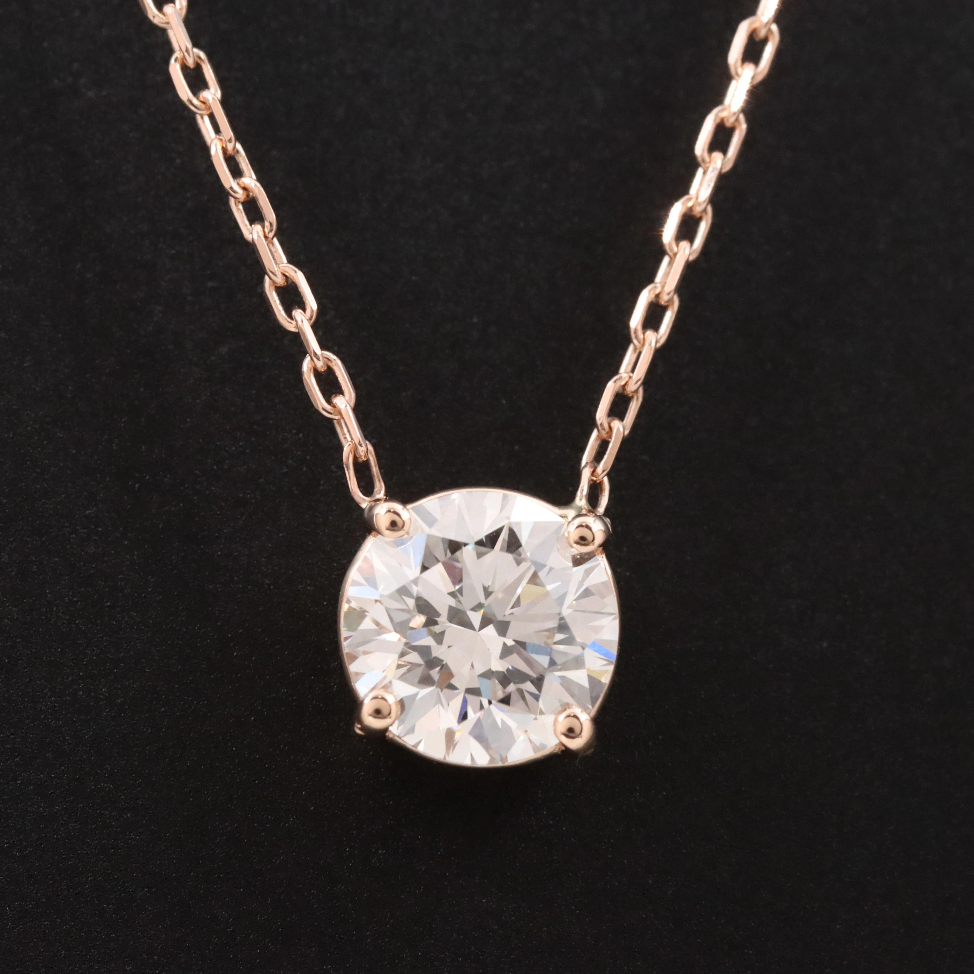 14K Rose Gold 1.50 CT Lab Grown Diamond Solitaire Necklace with IGI Report