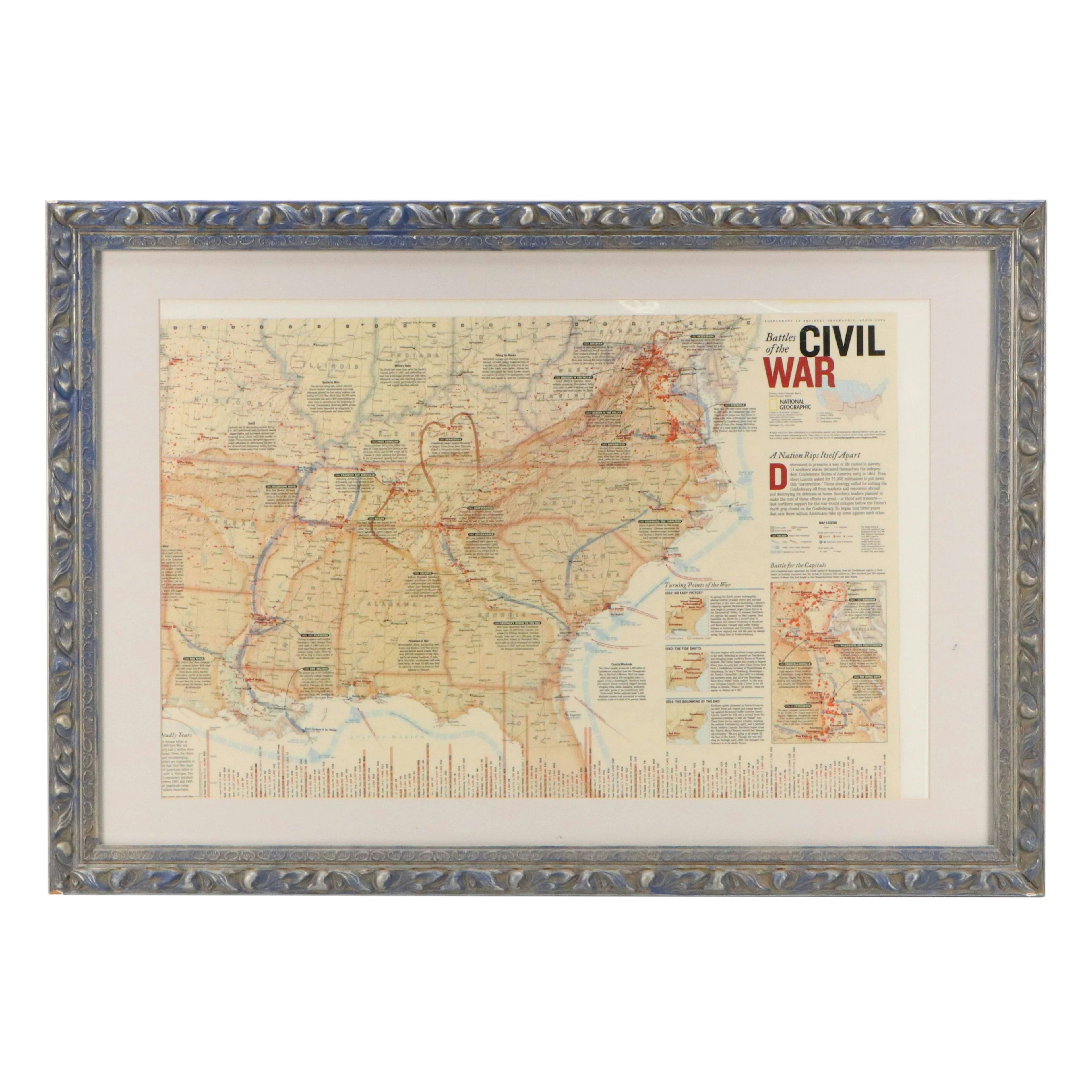 National Geographic Offset Lithograph Wall Map "Battles of the Civil War," 2005
