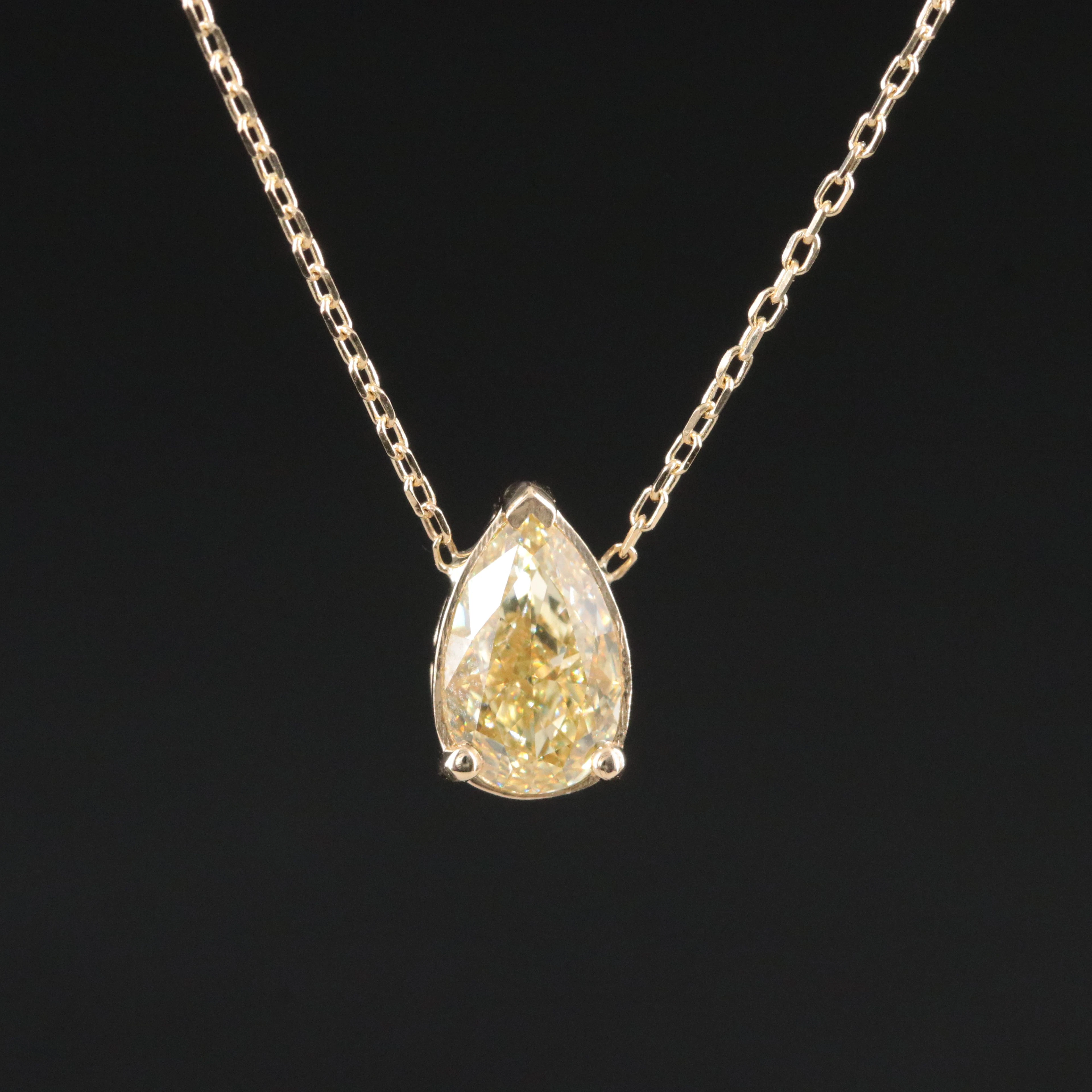 14K 1.25 CT Fancy Yellow Lab Grown Diamond Solitaire Necklace