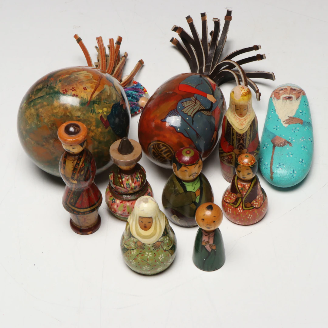 Japanese Style Hand-Painted Folk Art Figurines and More, Mid-20th Century