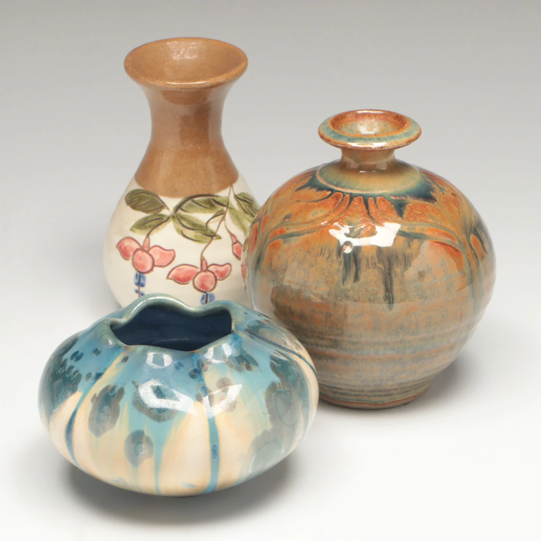 Bill Campbell Crystalline Vase with Hedi O'Neil and Other Signed Art Pottery