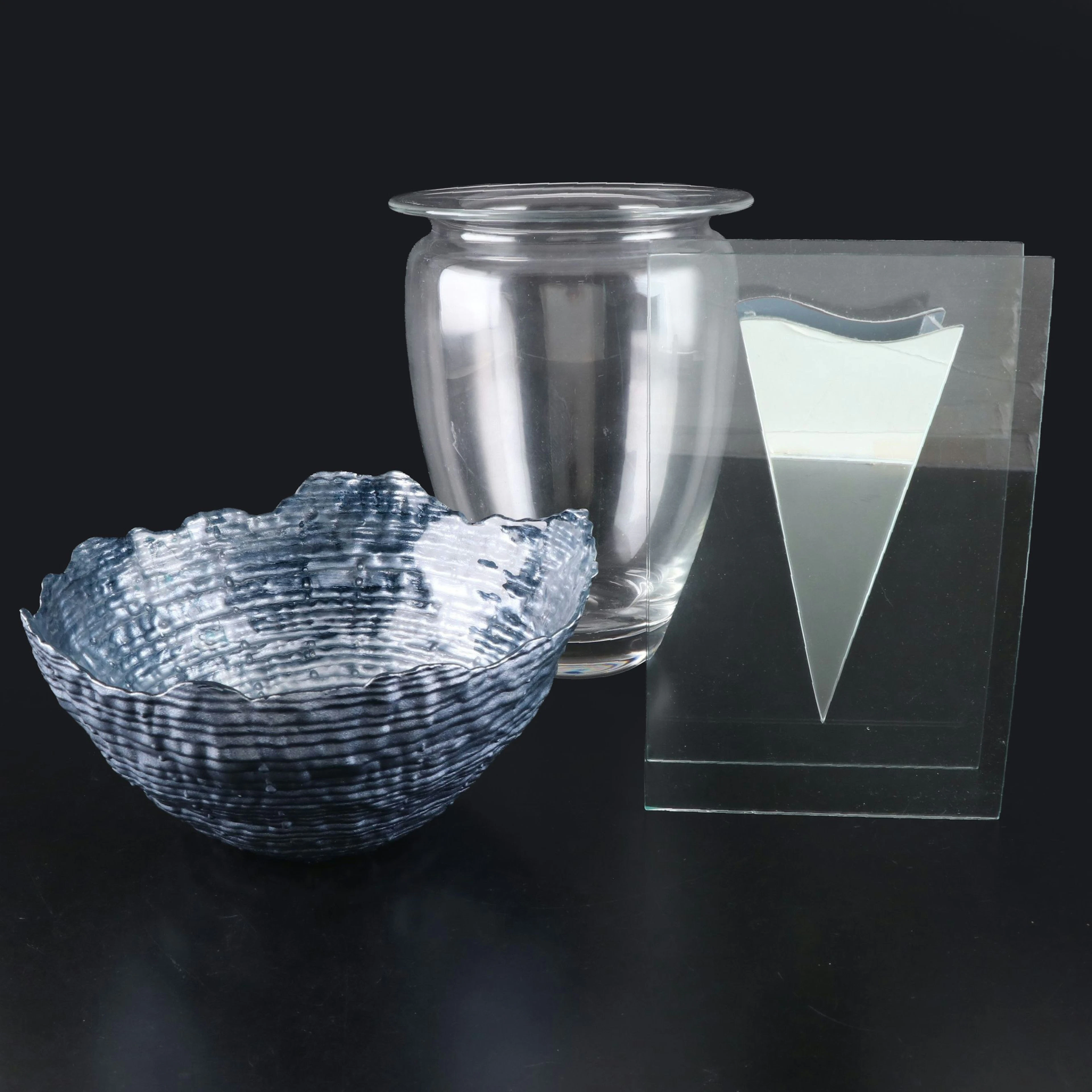 Hand-Painted Turkish Glass Bowl, Glass Vase, and Mirror Glass Sculpture