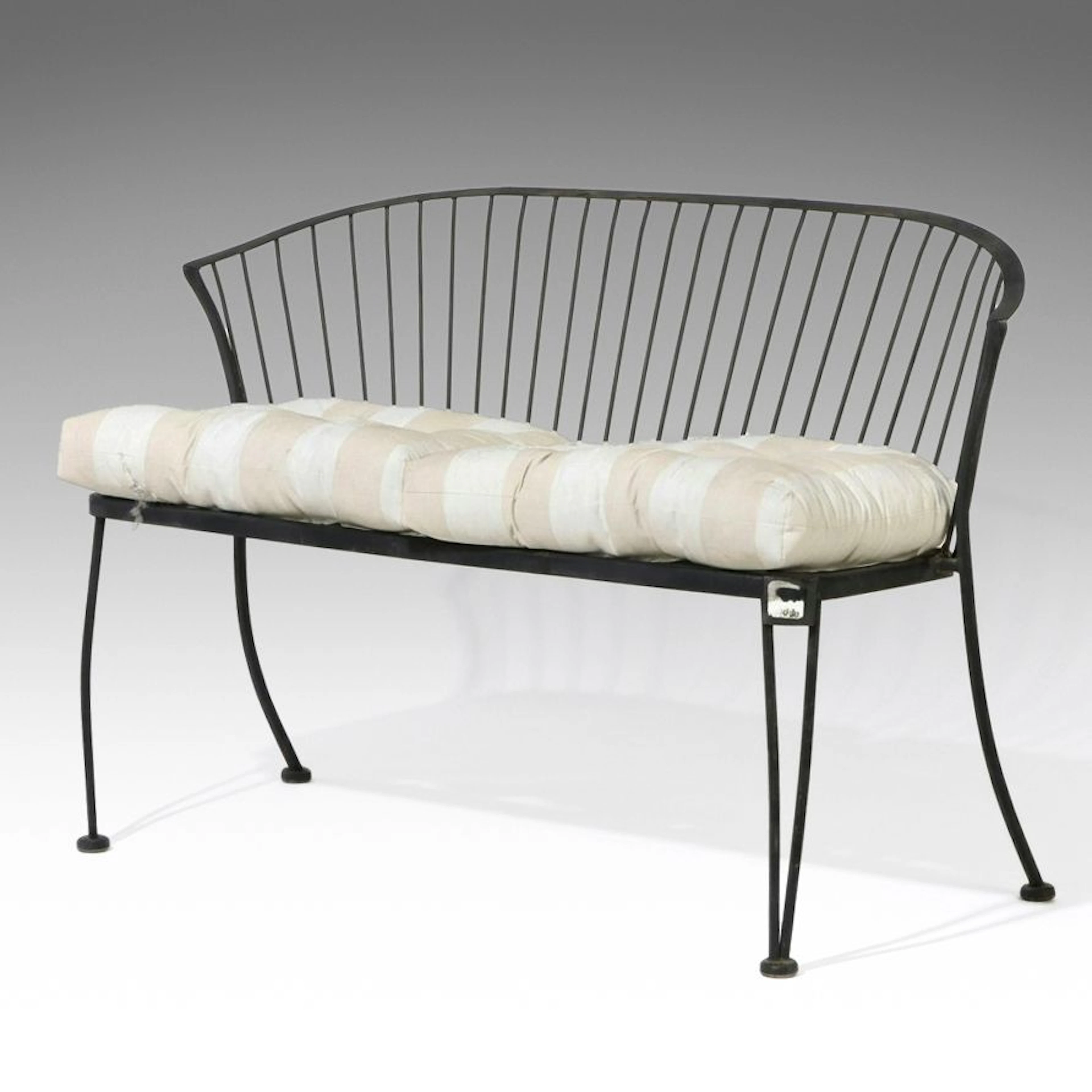 Wrought Iron Garden Bench with Pair of Brooks Brothers Cushions
