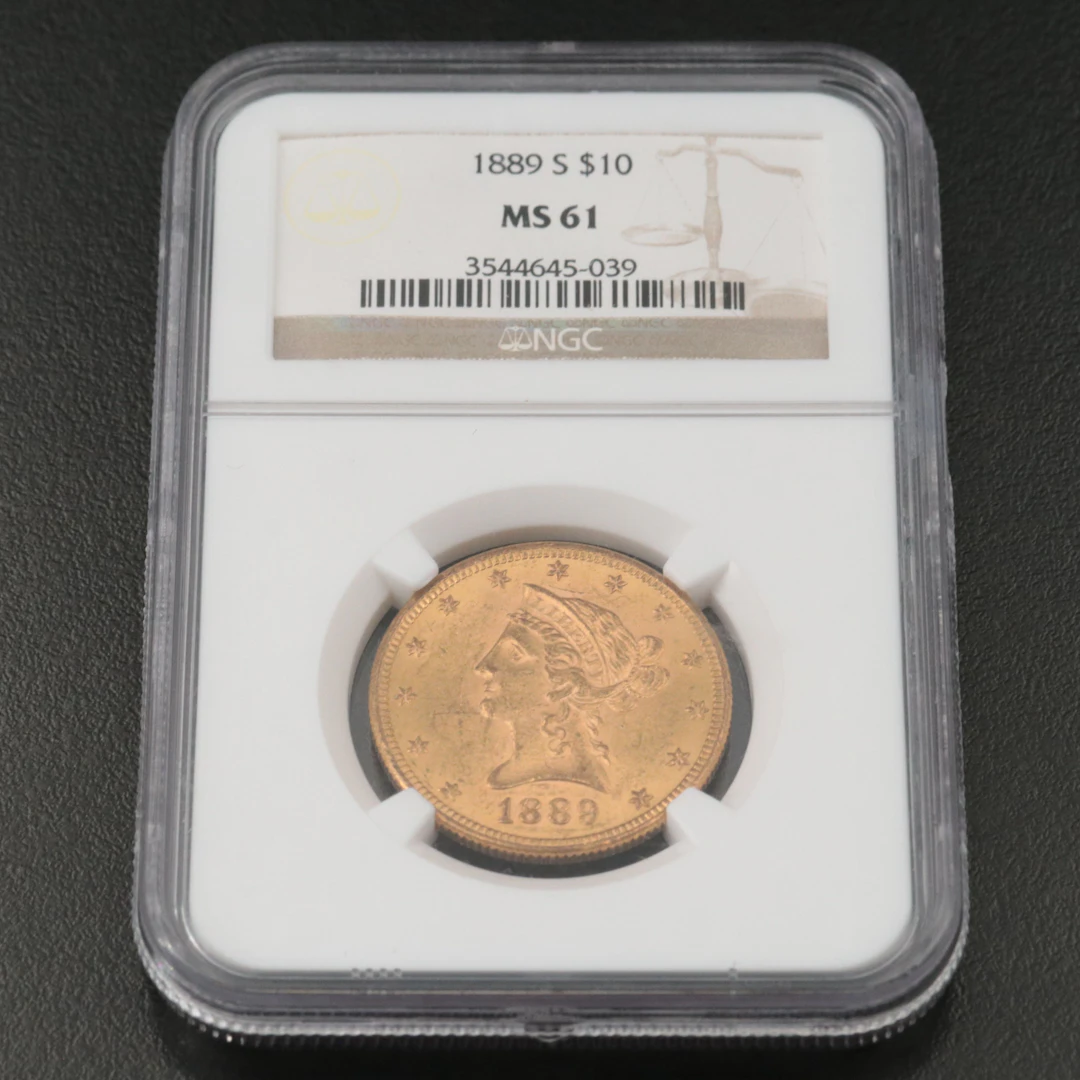 NGC Graded MS61 1889-S Liberty Head $10 Gold Coin