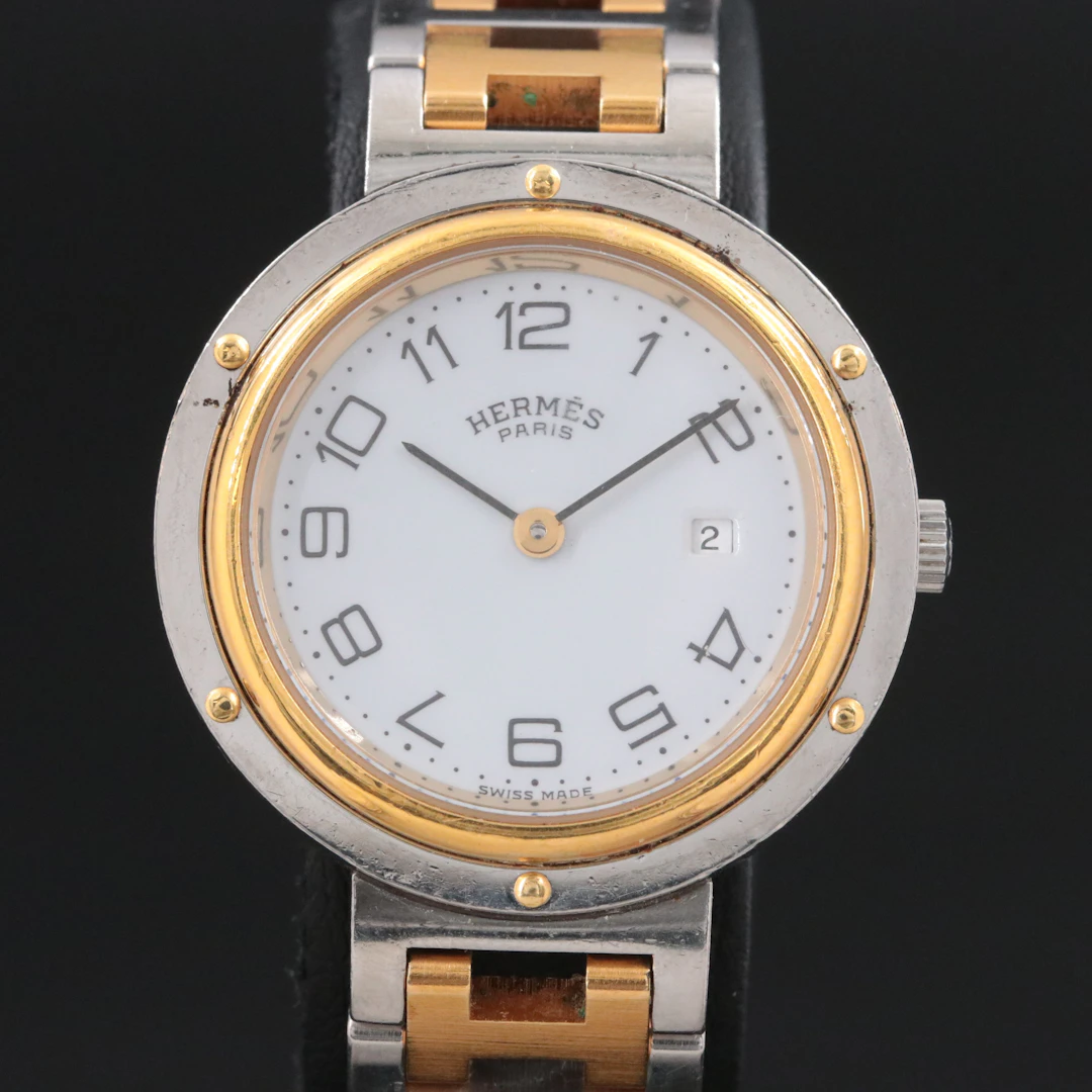 Hermès Clipper Two Tone White Dial Quartz Watch