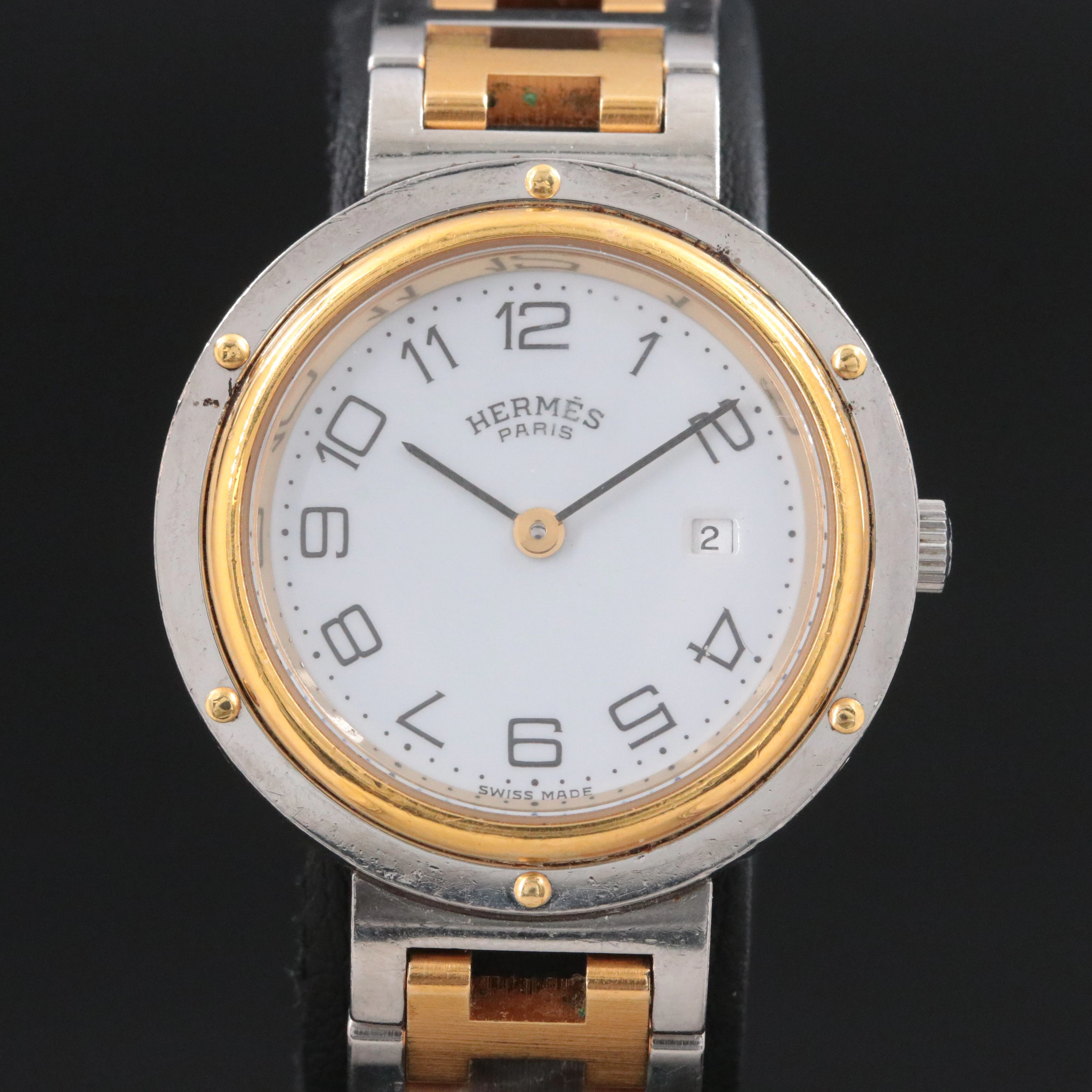Hermès Clipper Two Tone White Dial Quartz Watch
