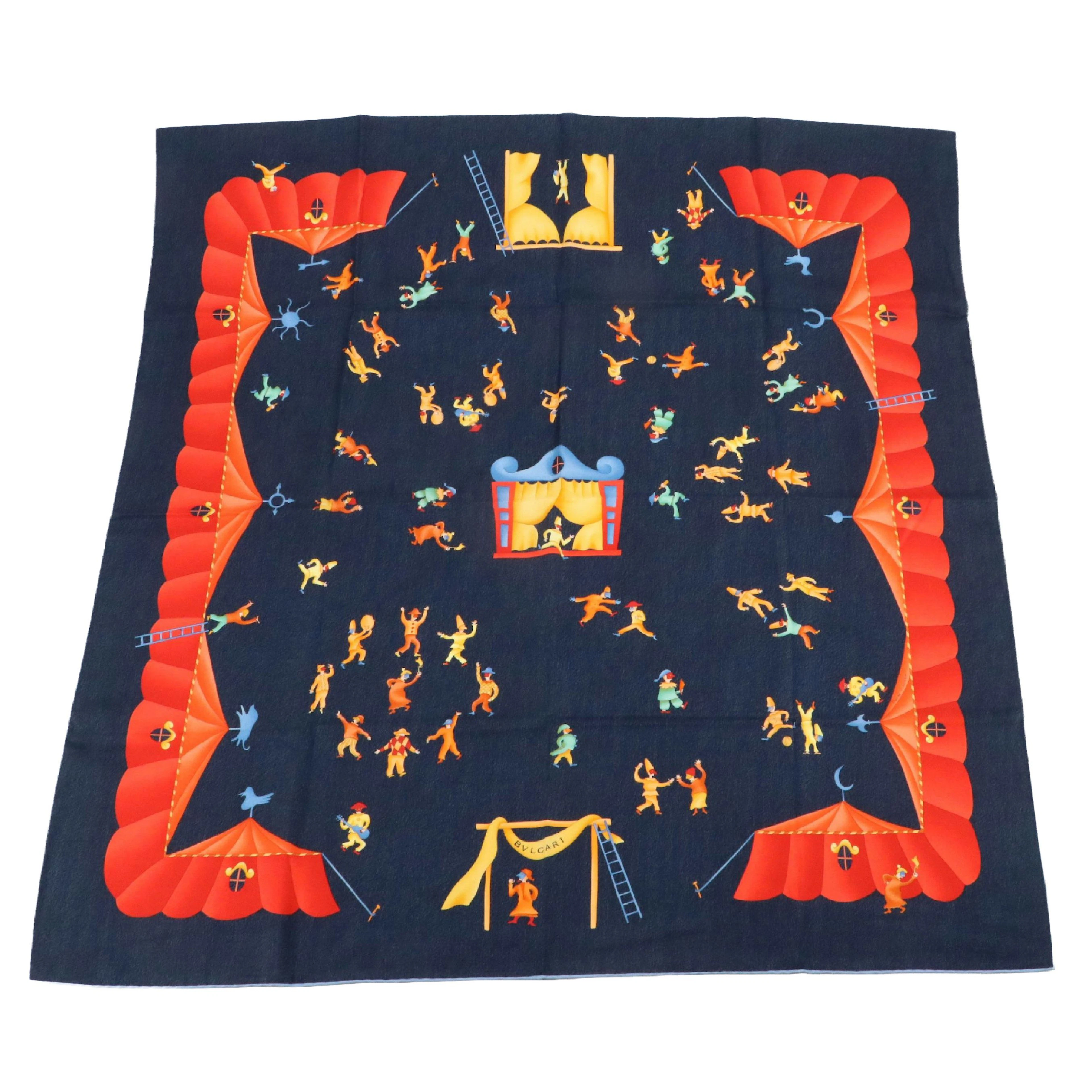 BVLGARI "Girotondo di Marionette Blue" Silk Twill Scarf with Box