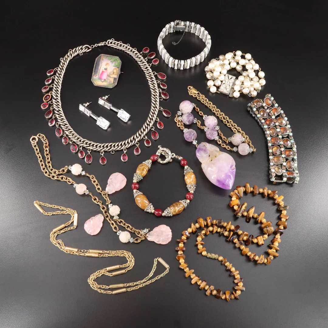 Amethyst, Rose Quartz and Tiger's Eye Featured in Vintage Jewelry