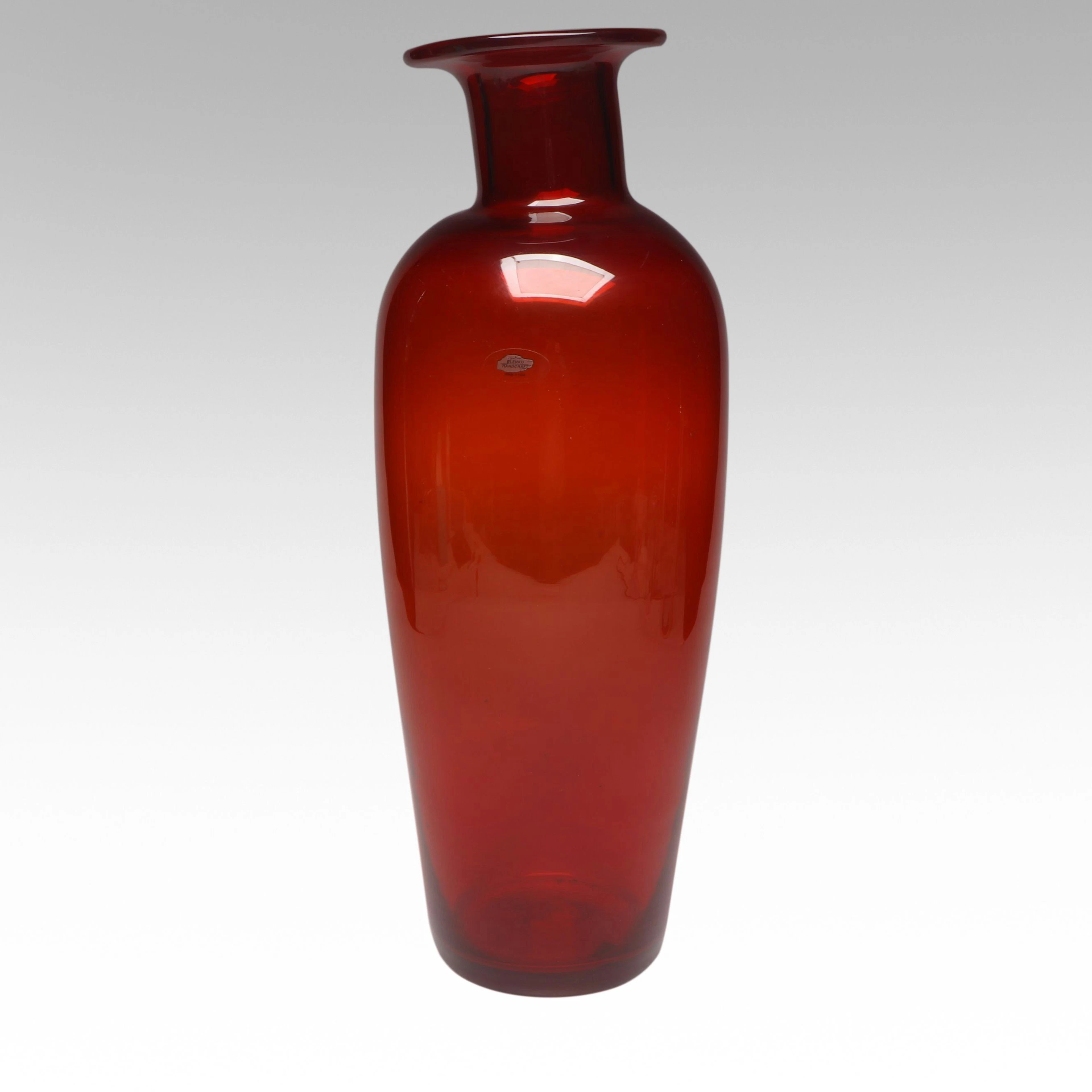 Blenko American Handblown Clear Red Art Glass Vase, 2002