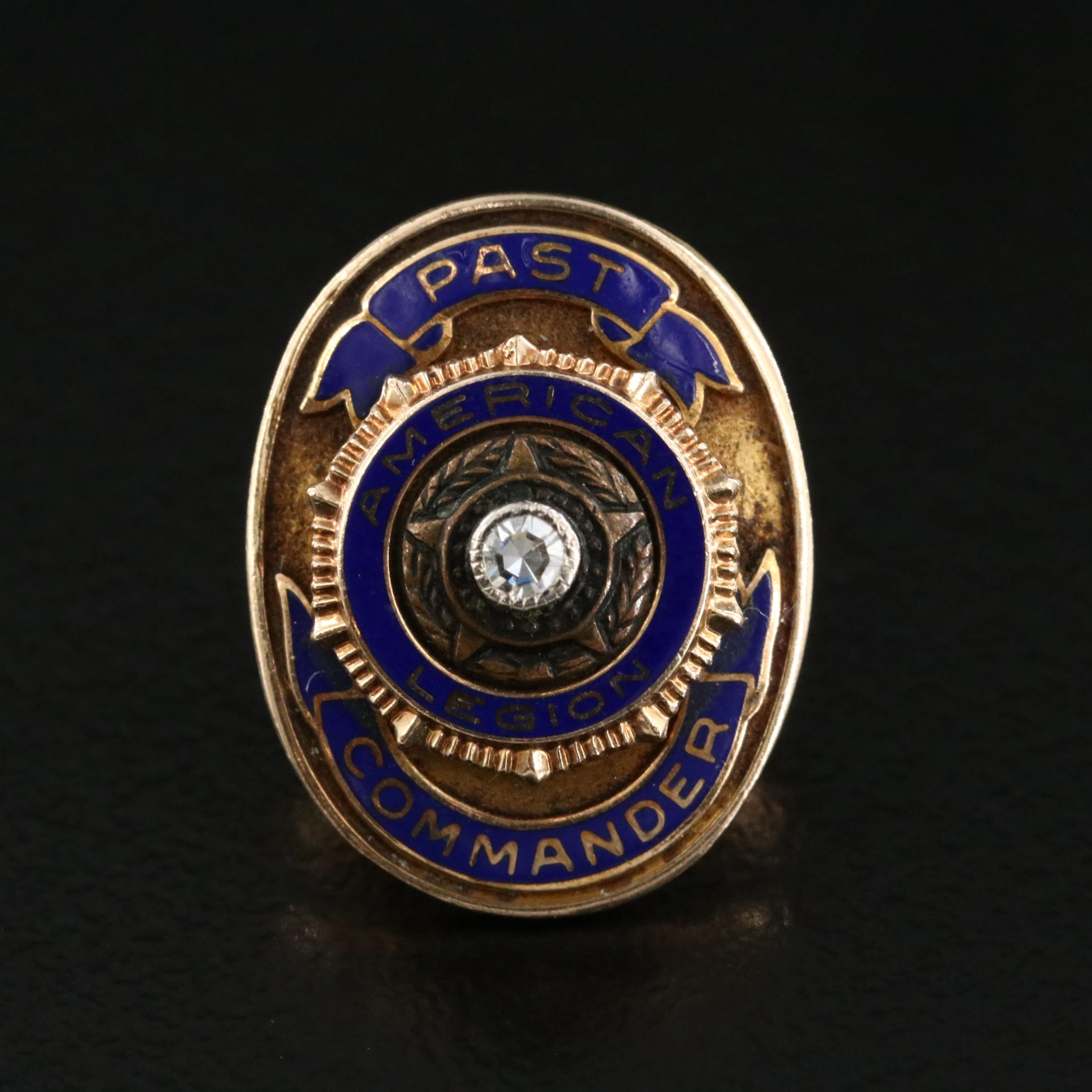 American Legion 14K Diamond and Enamel Past Commander Service Pin