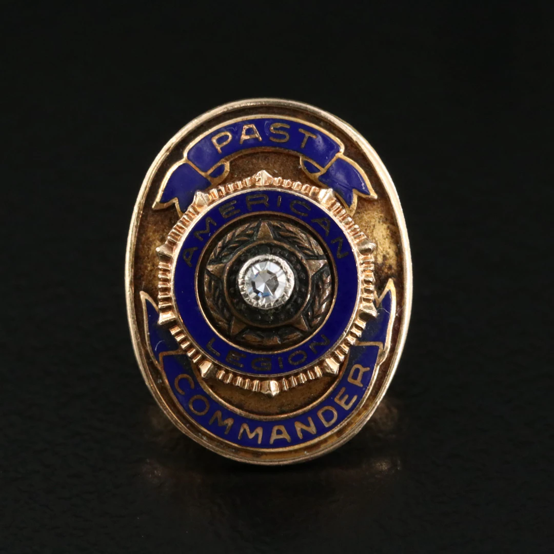 American Legion 14K Diamond and Enamel Past Commander Service Pin