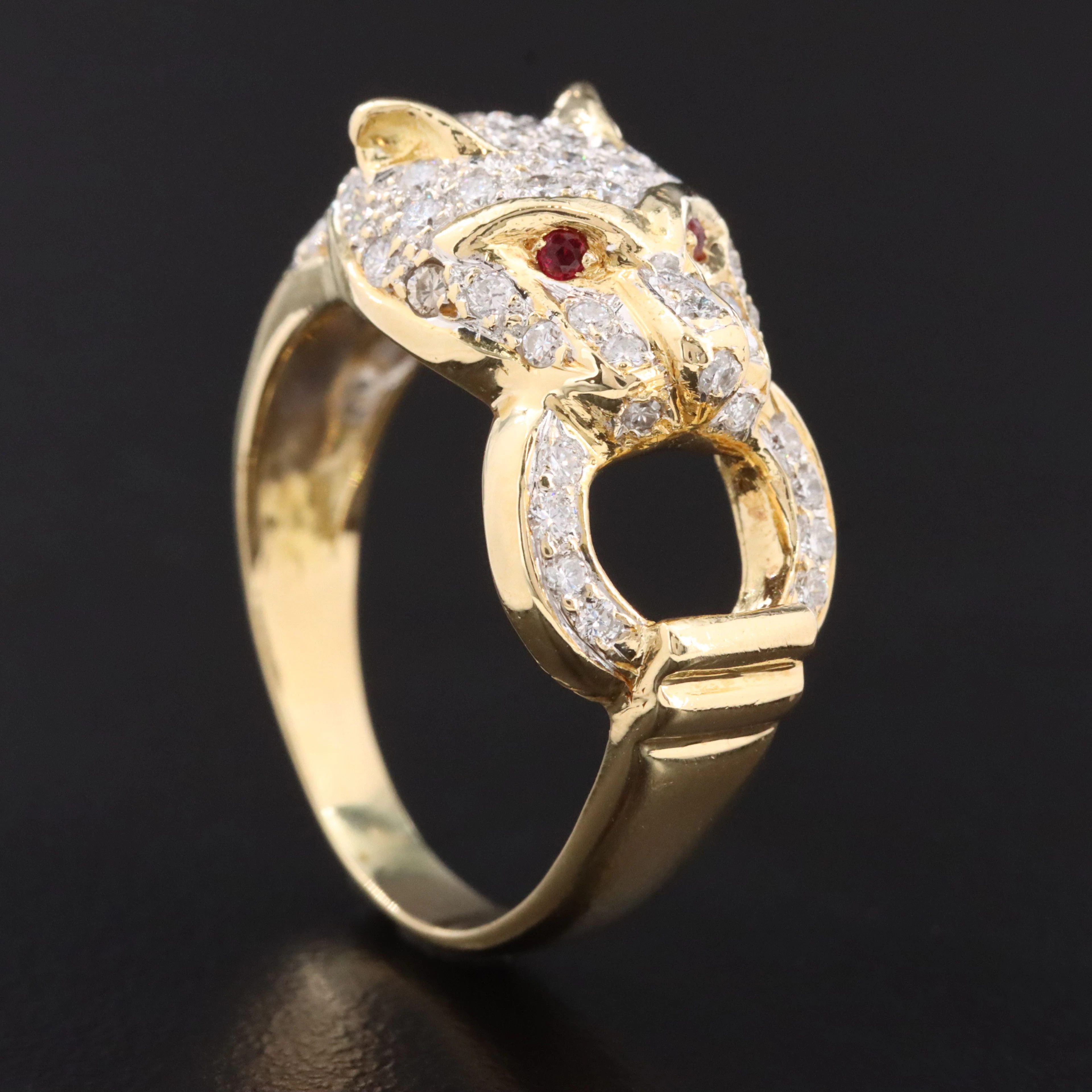 18K 0.80 CTW Diamond and Ruby Panther Ring