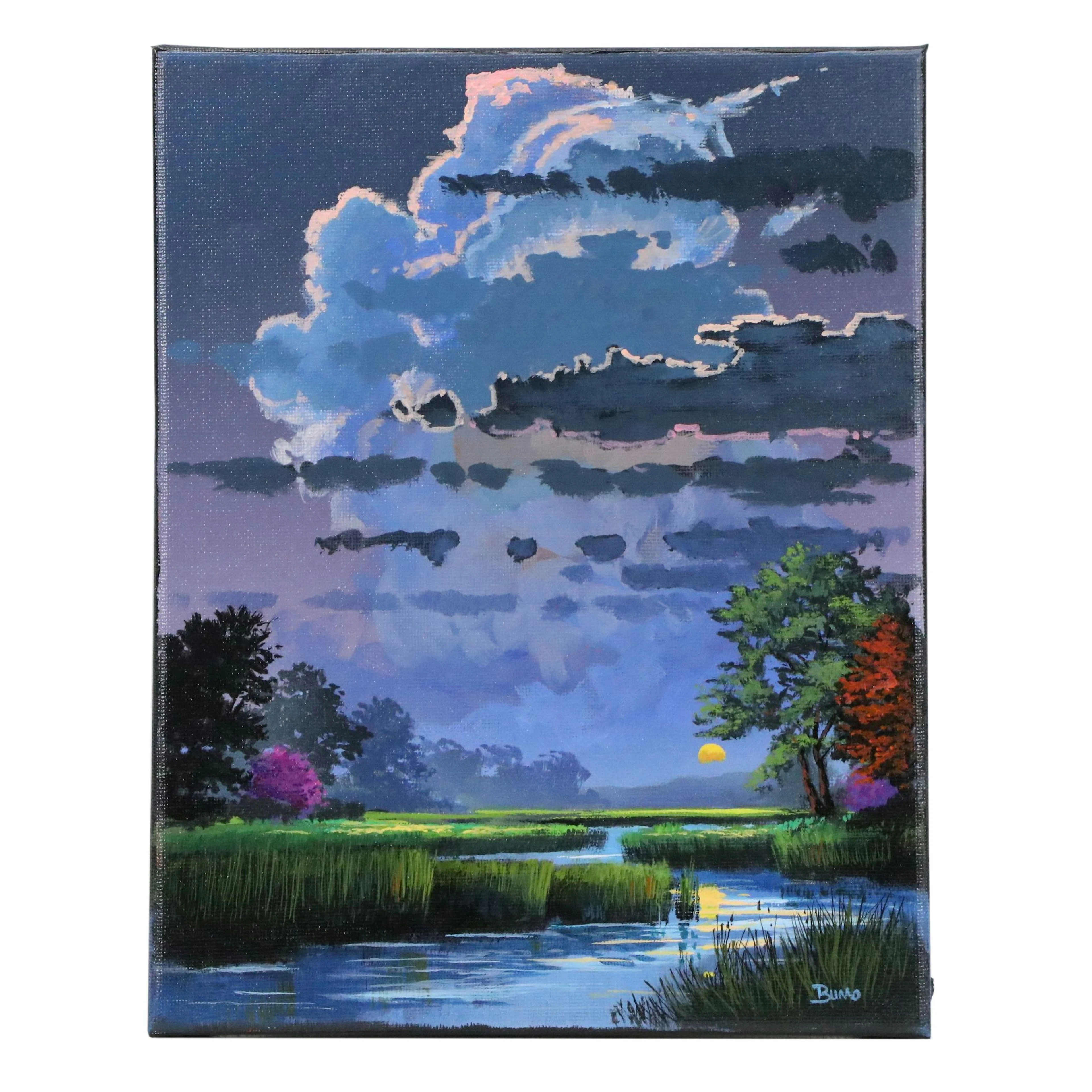 Douglas "Bumo" Johnpeer Acrylic Painting of Nocturne Marsh Landscape, c. 2026