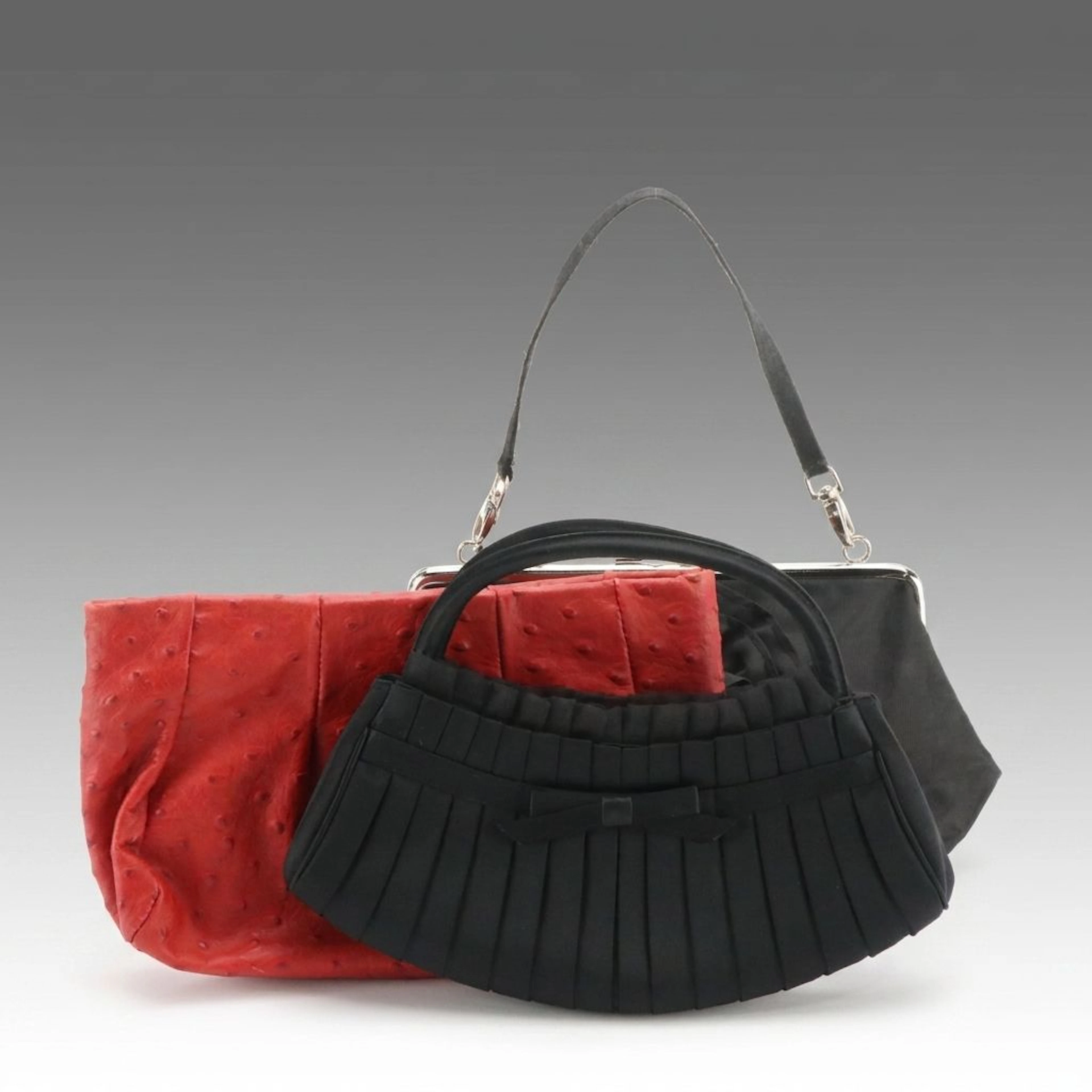 Furla Embossed Leather, Franchi Pleated Satin, and Murval Kisslock Evening Bags
