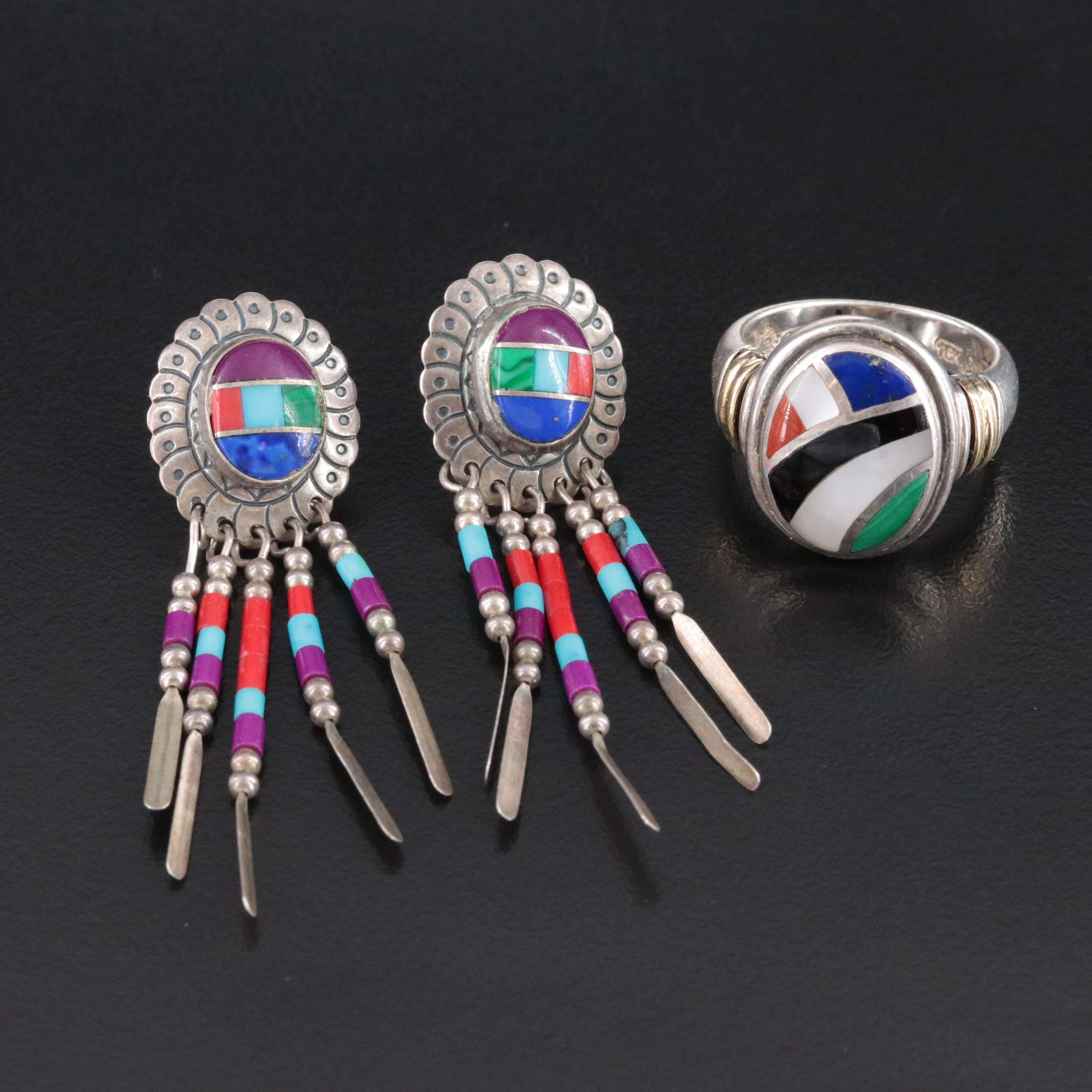 Asch Grossbardt Ring and Southwestern Earrings in Sterling