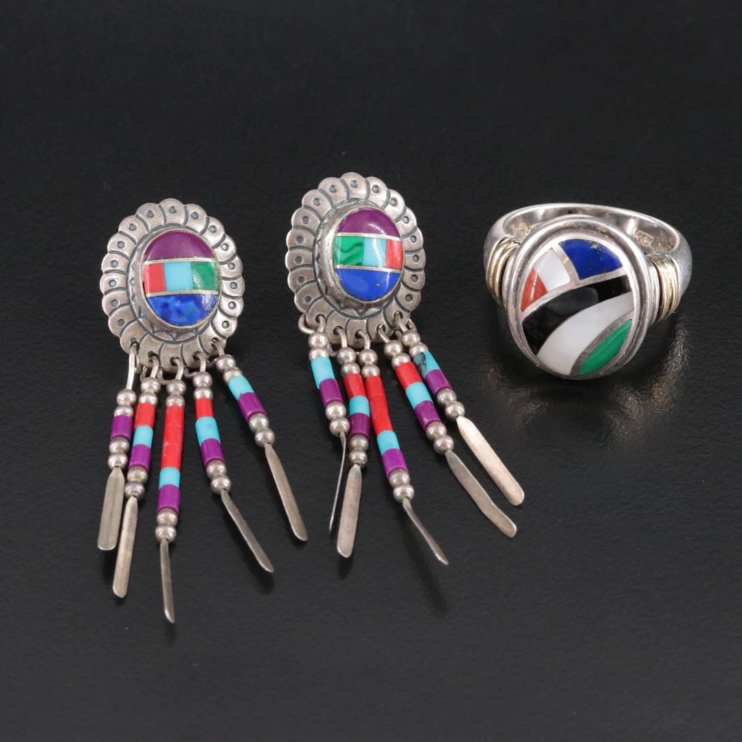 Asch Grossbardt Ring and Southwestern Earrings in Sterling