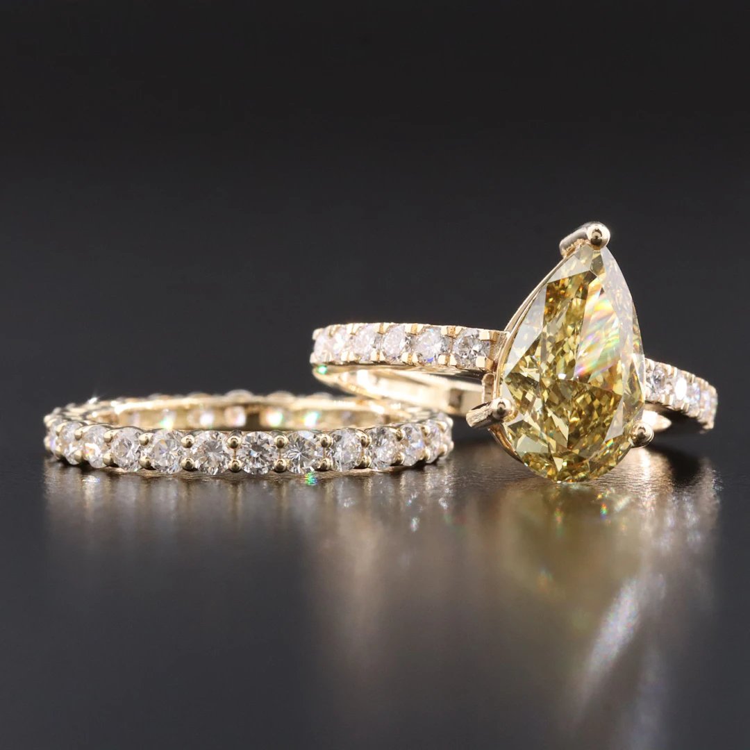 14K 4.57 CTW Lab Grown Diamond Ring with Eternity Band and Fancy Yellow