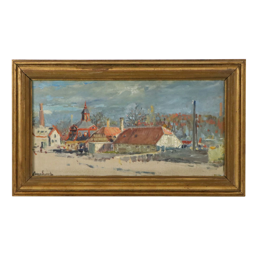Aage Lund Stylized Oil Painting of Autumnal Scene
