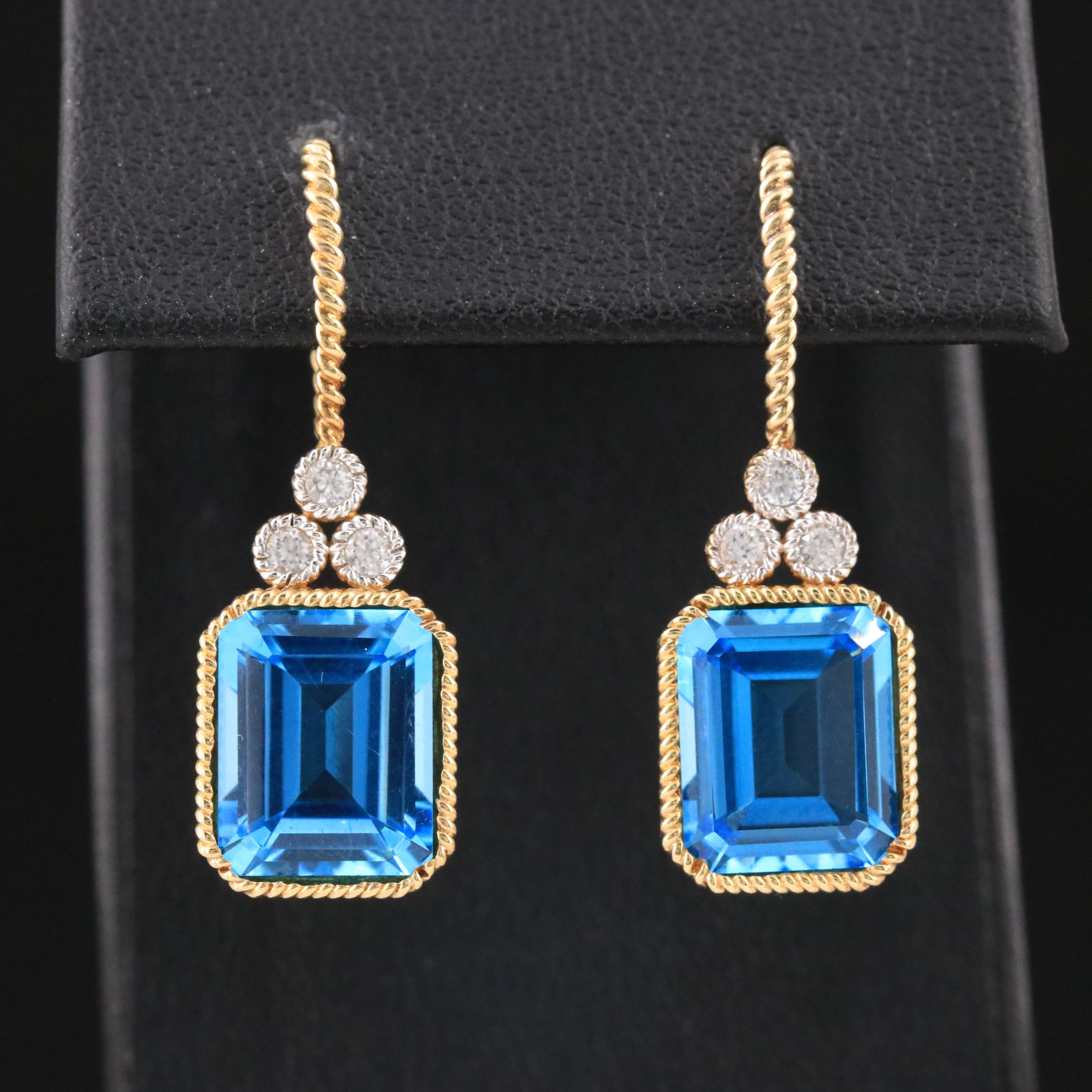 Sterling Blue Topaz and White Zircon Drop Earrings