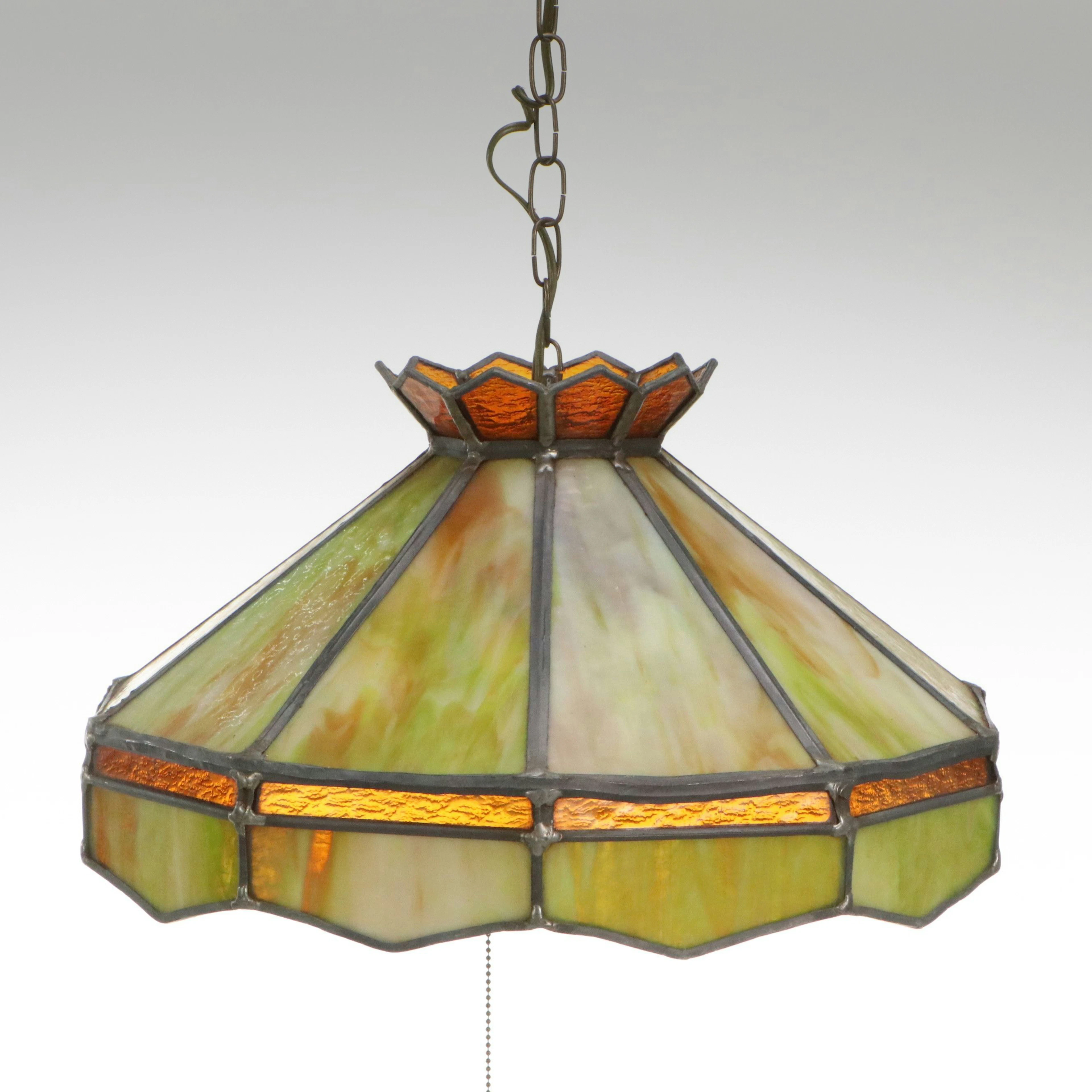Arts & Crafts Style Slag Glass Light Pendant