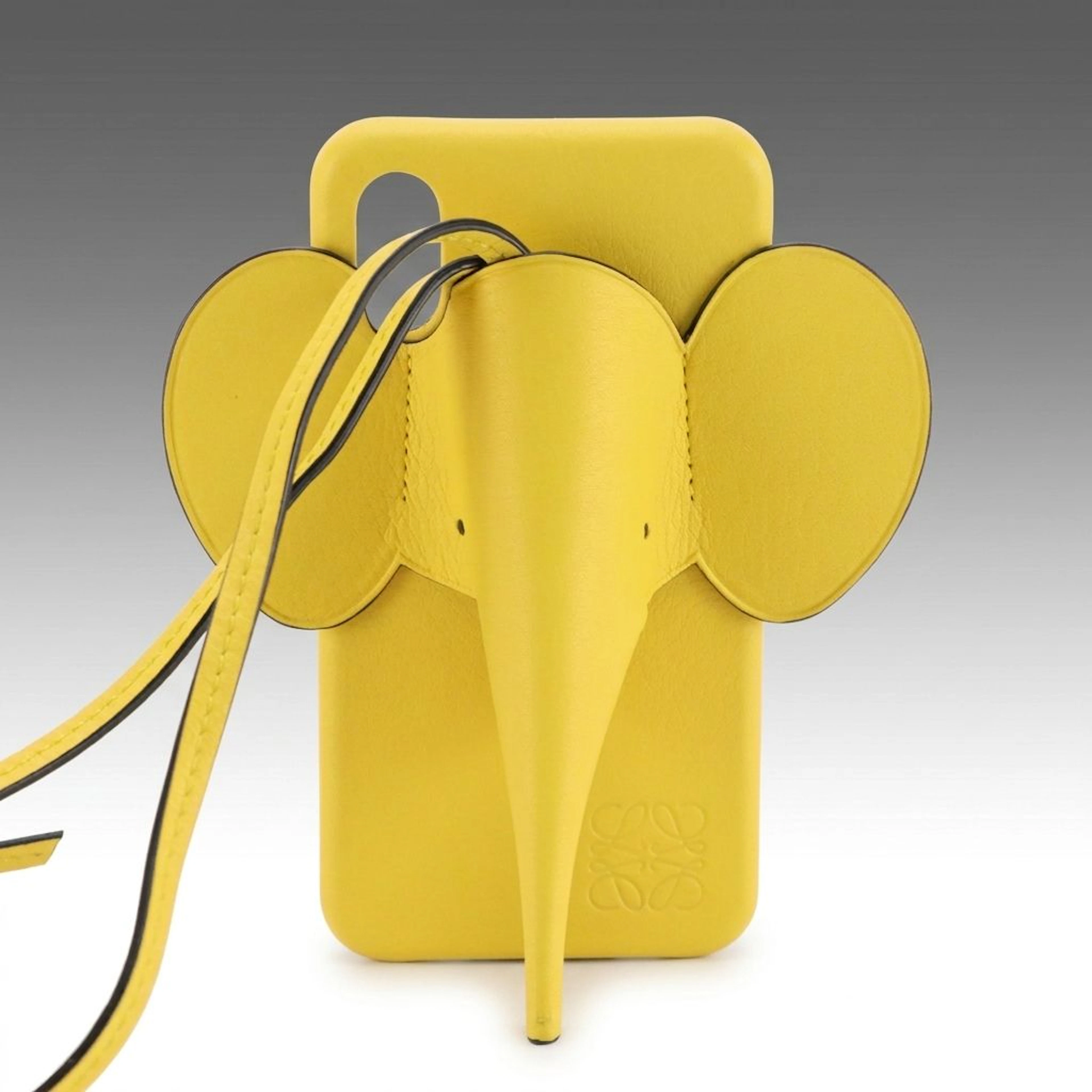 Loewe Yellow Calfskin Leather 3D Elephant iPhone X/XS Case & Lanyard with Box