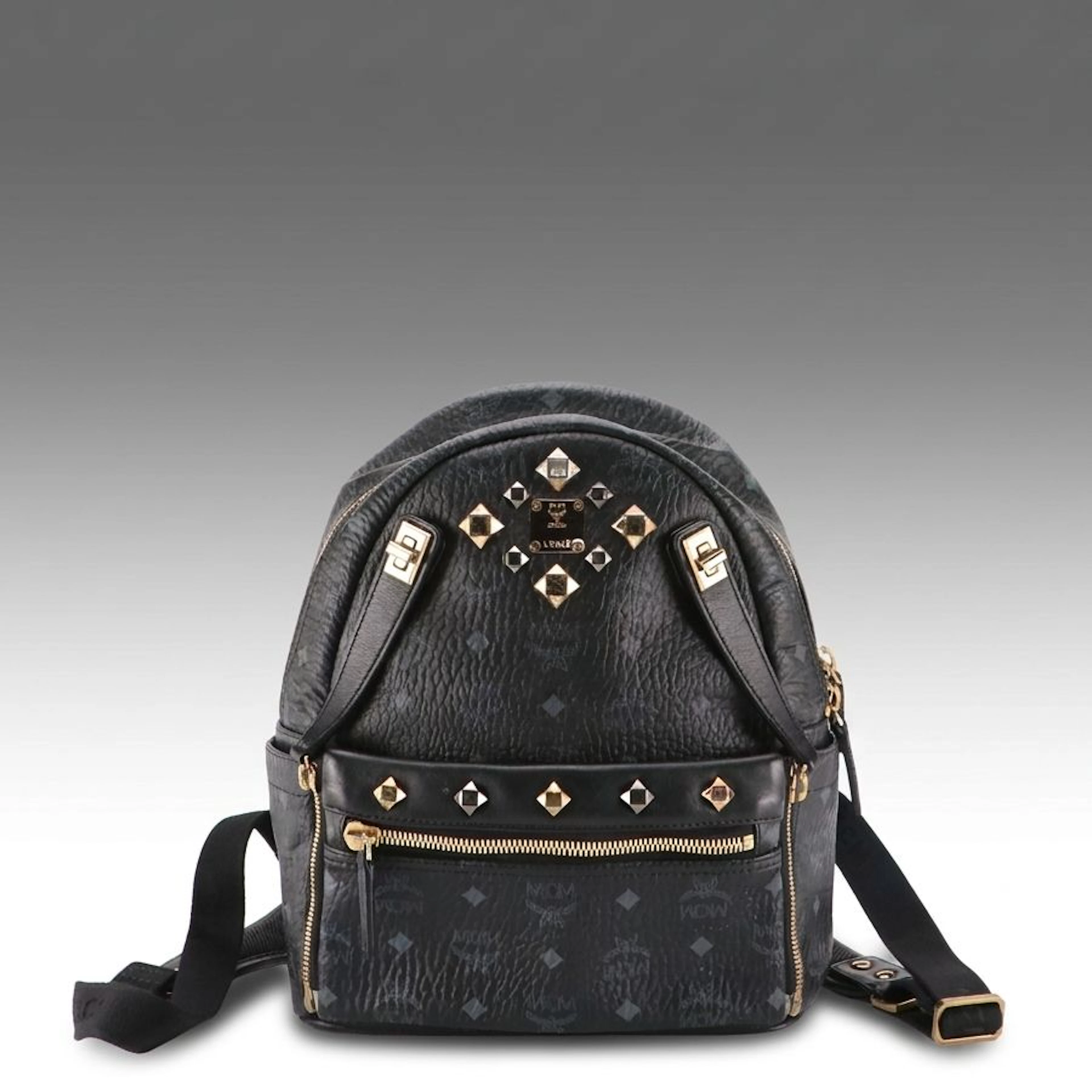 MCM Dual Stark Stud Black Visetos Backpack