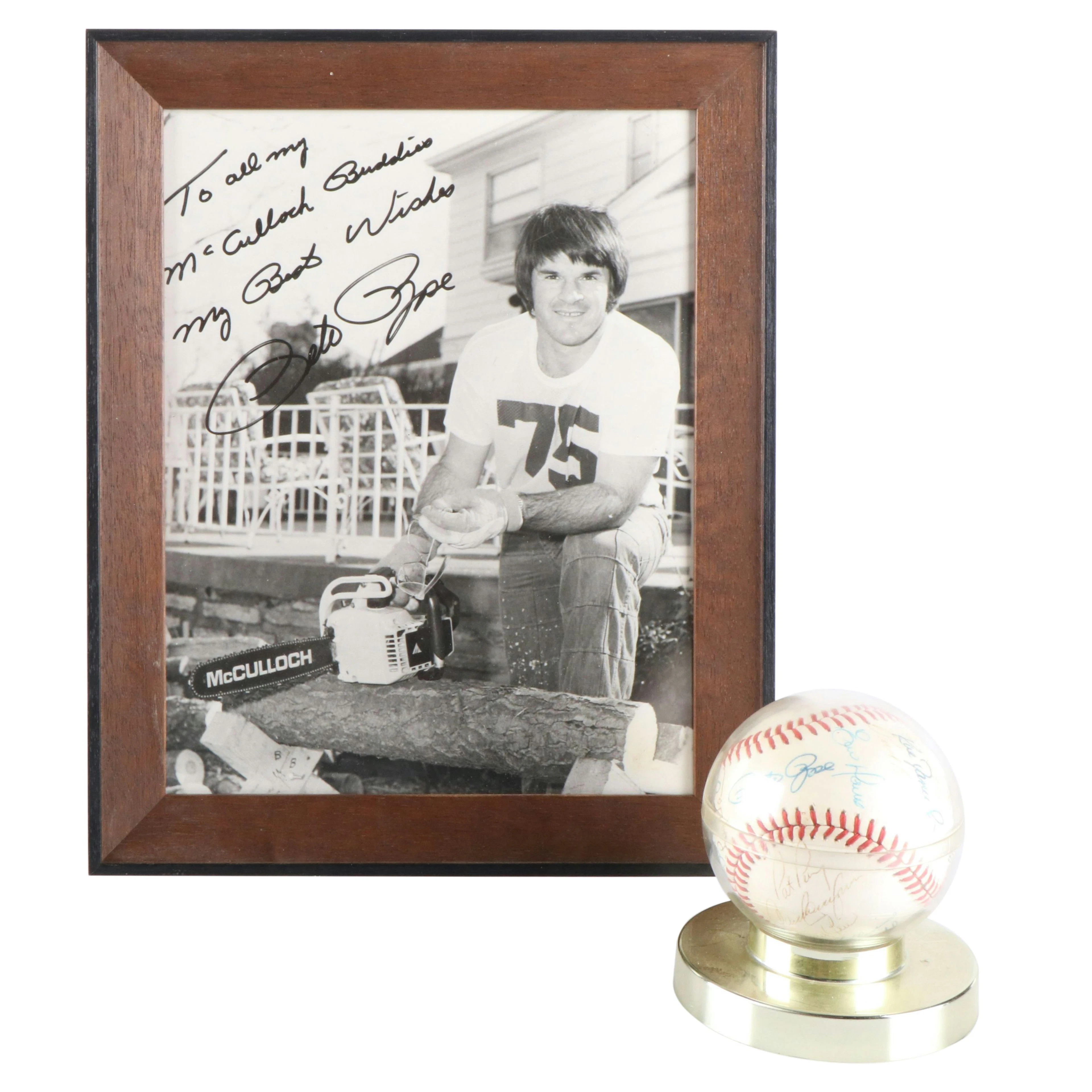 1988 Cincinnati Reds Team Signed Baseball and Pete Rose Signed Photo