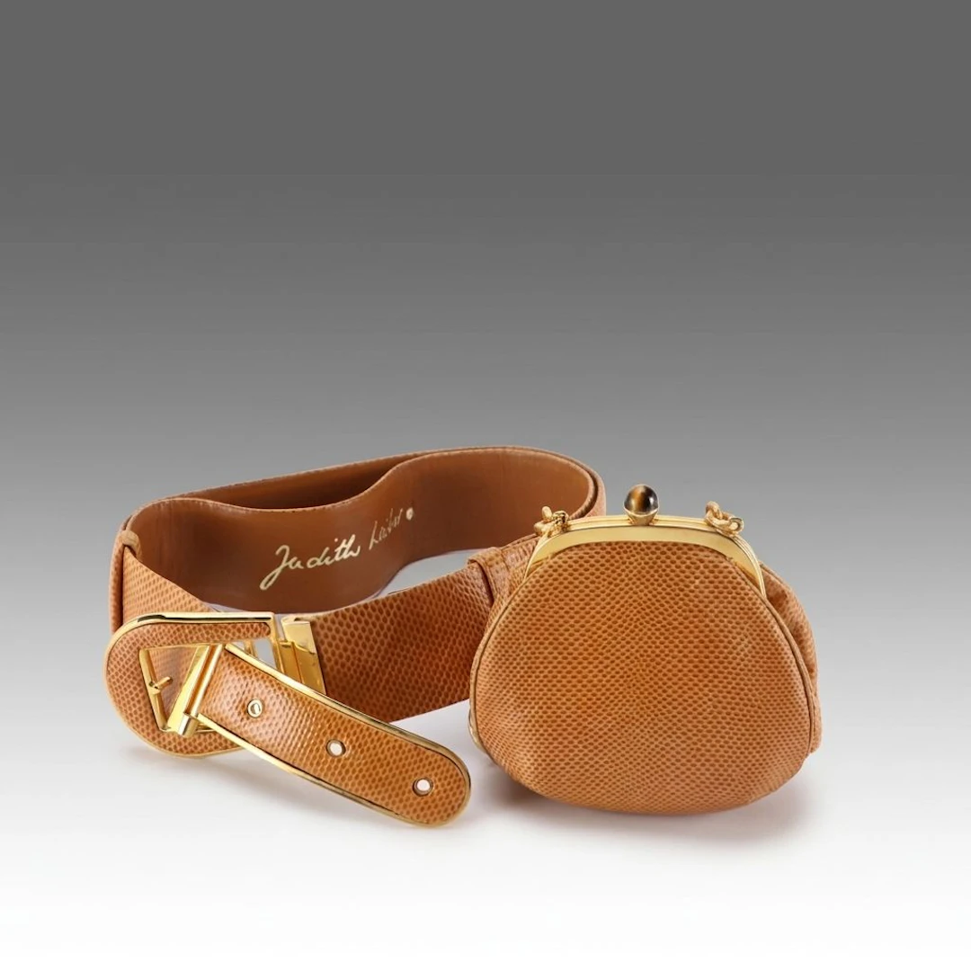 Judith Leiber Karung Snakeskin Belt with Detachable Kisslock Pouch