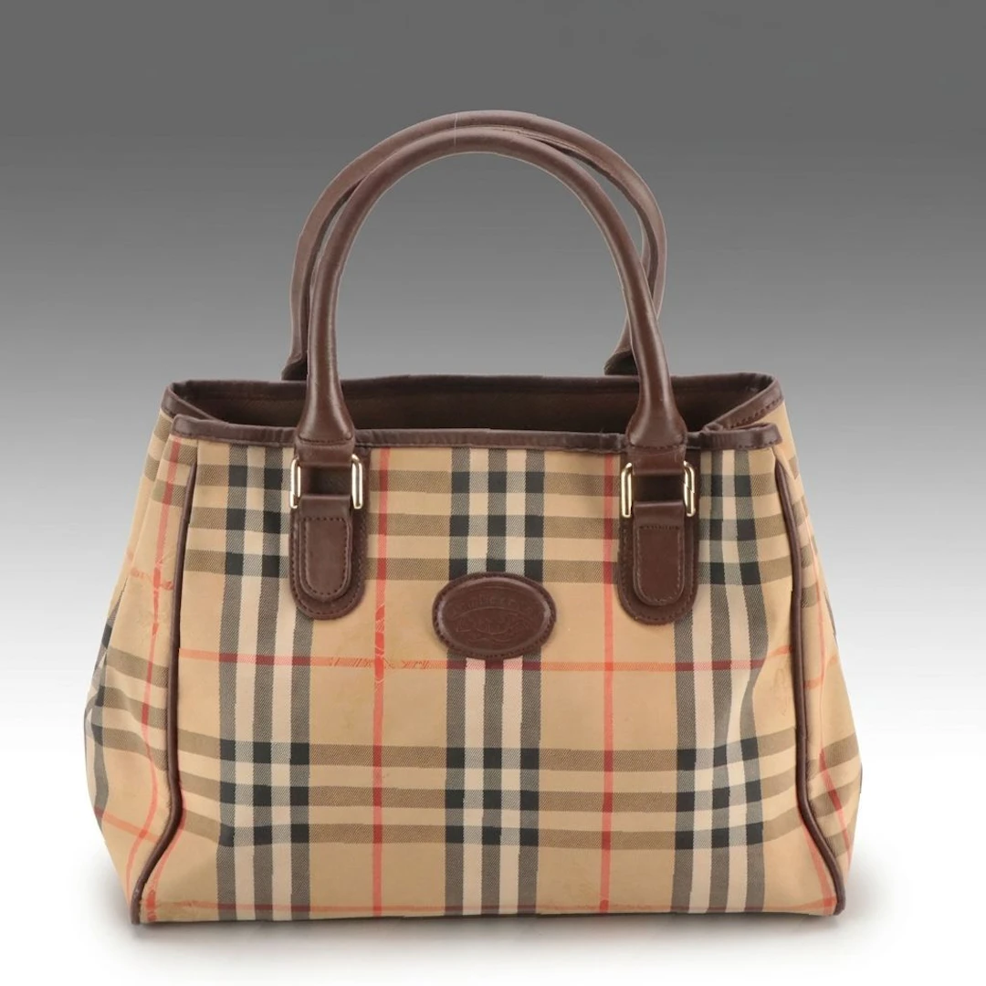 Burberrys Satchel in Haymarket Check Fabric and Leather