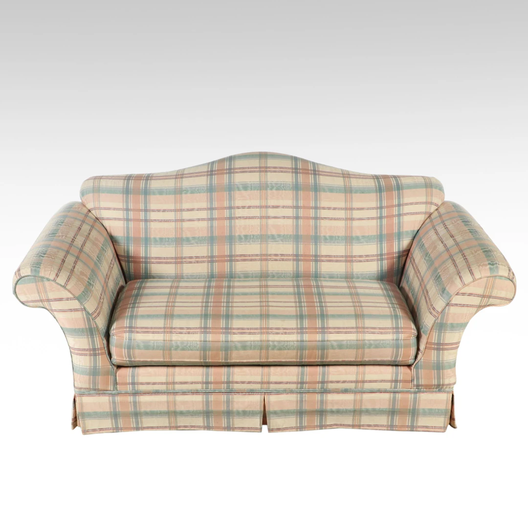Craftmaster Country Style Plaid Upholstered Loveseat with Skirt