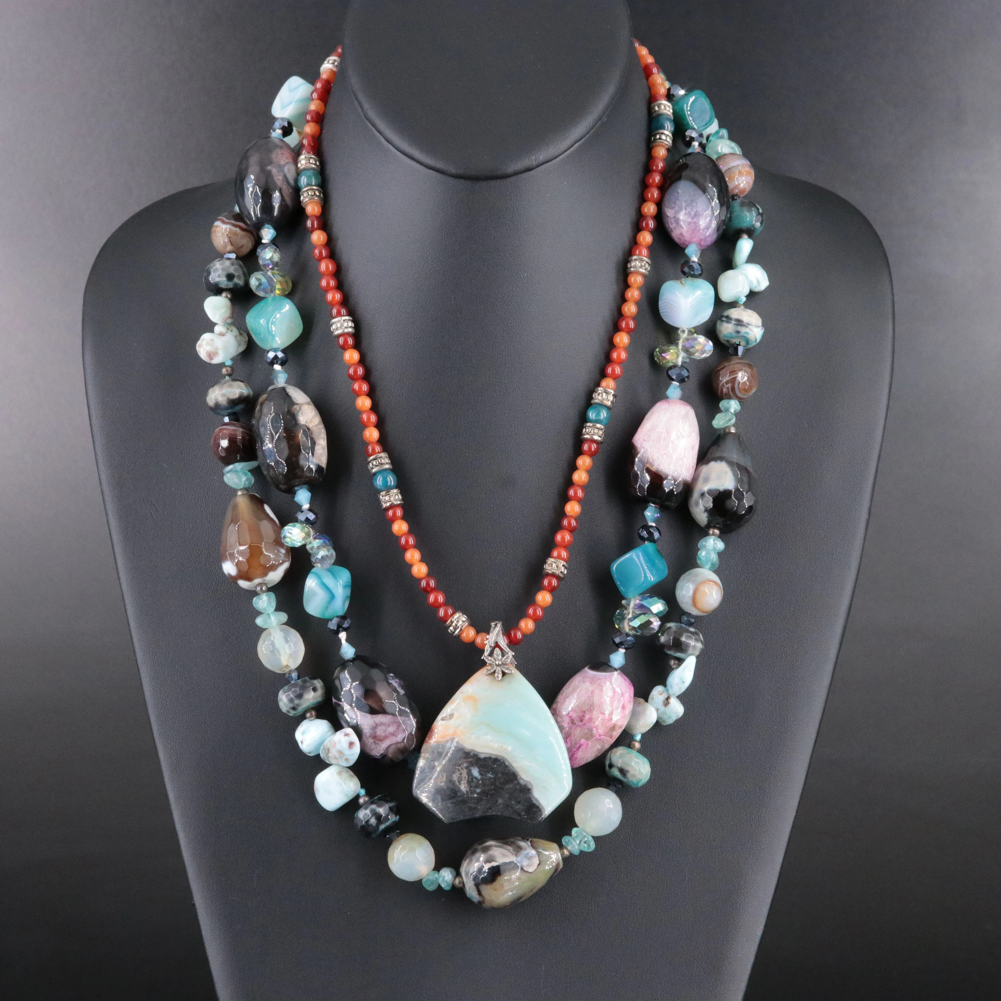 Agate, Carnelian and Apatite Featured in Necklace Trio