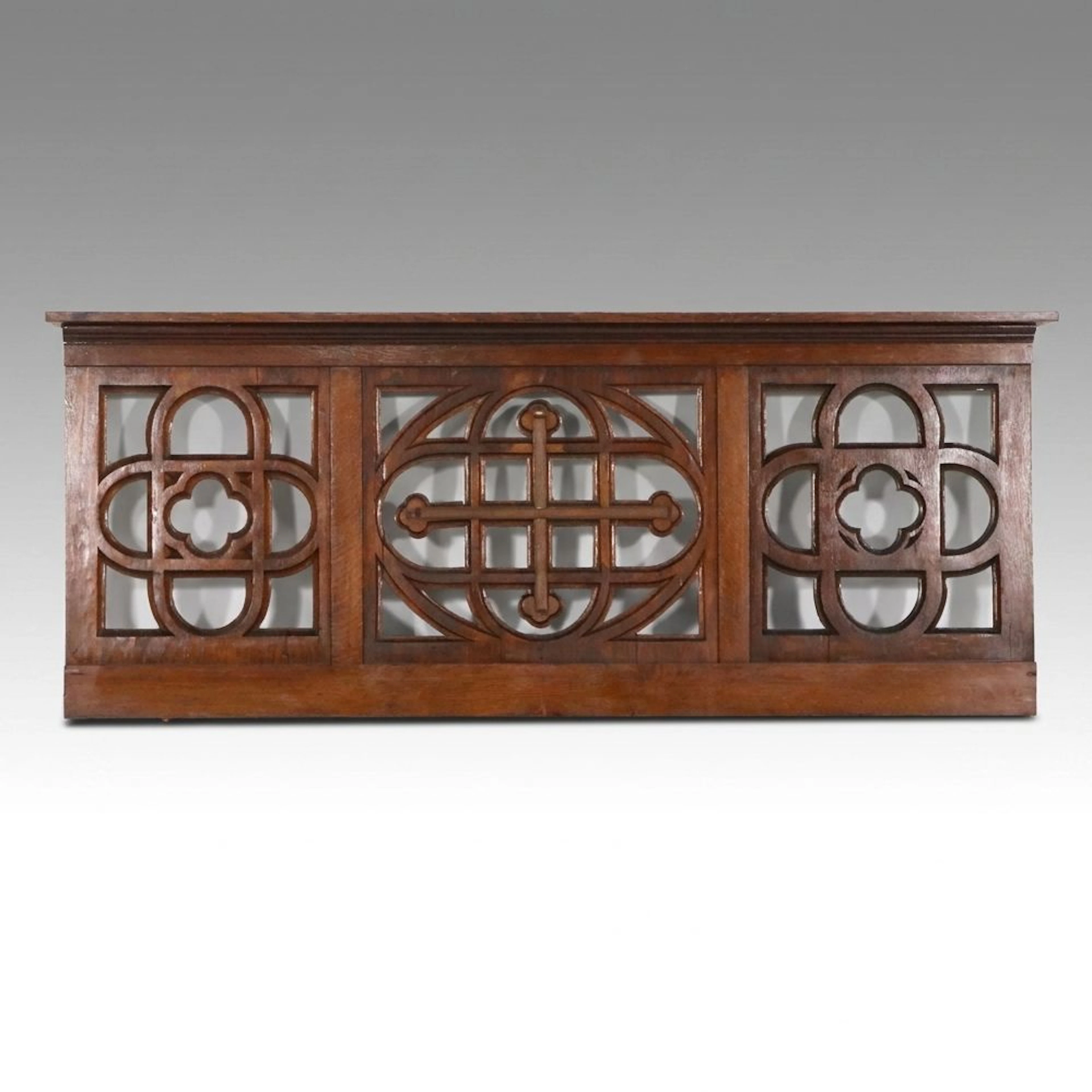 Neo-Gothic Style Carved Oak Church Altar Rail, Mid-20th Century