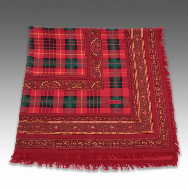 Carlisle Tapestry and Tartan Plaid Printed Silk Blend Micro Fringe Scarf Shawl