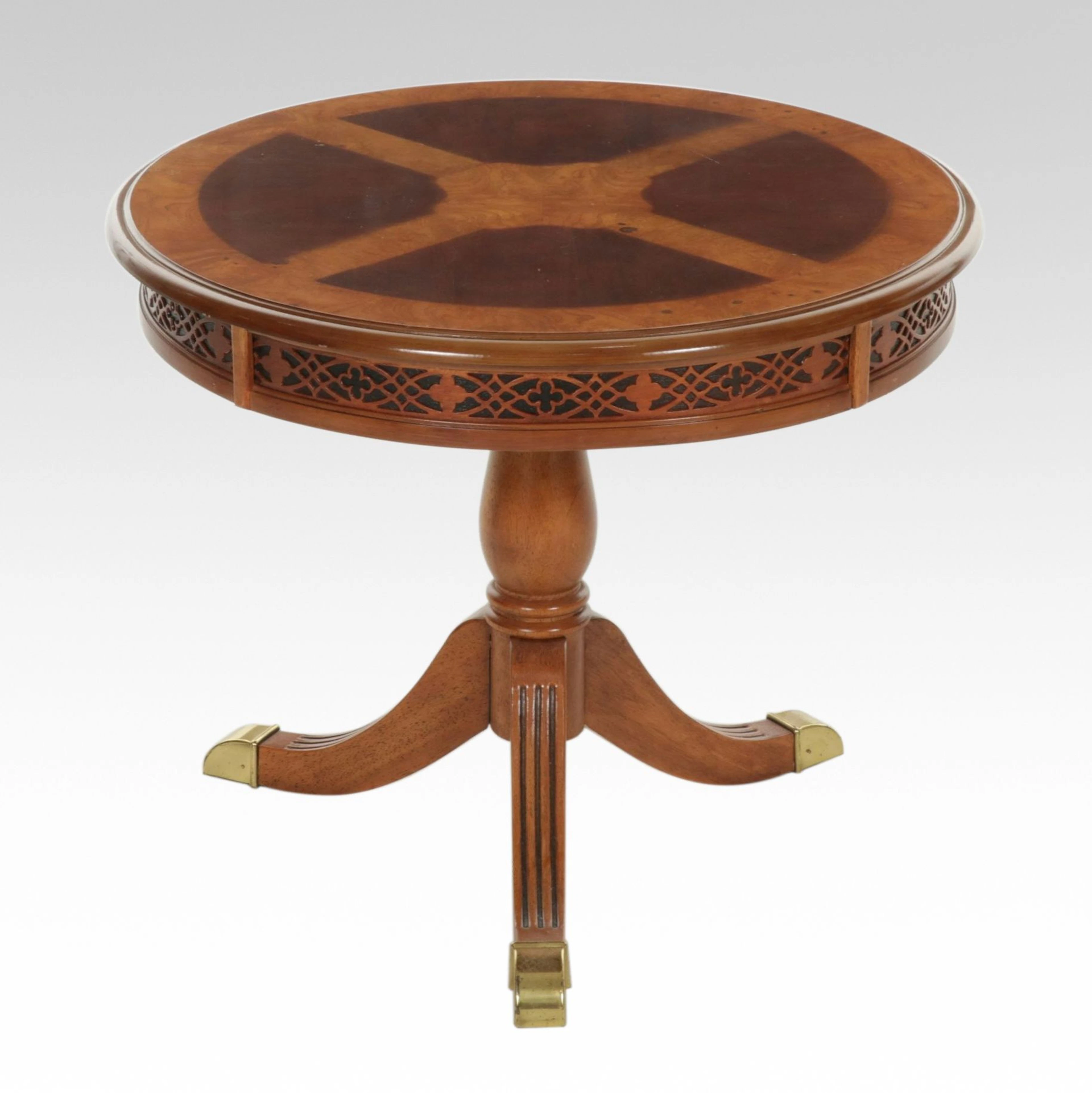 Traditional Style Pedestal Accent Table with Burl Wood Veneer