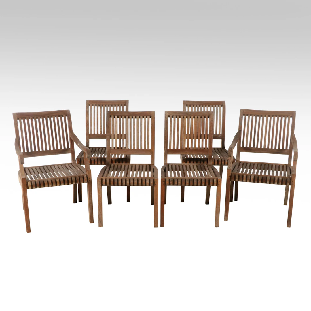 Set of Six Smith & Hawken Teak Slat Patio Dining Chairs