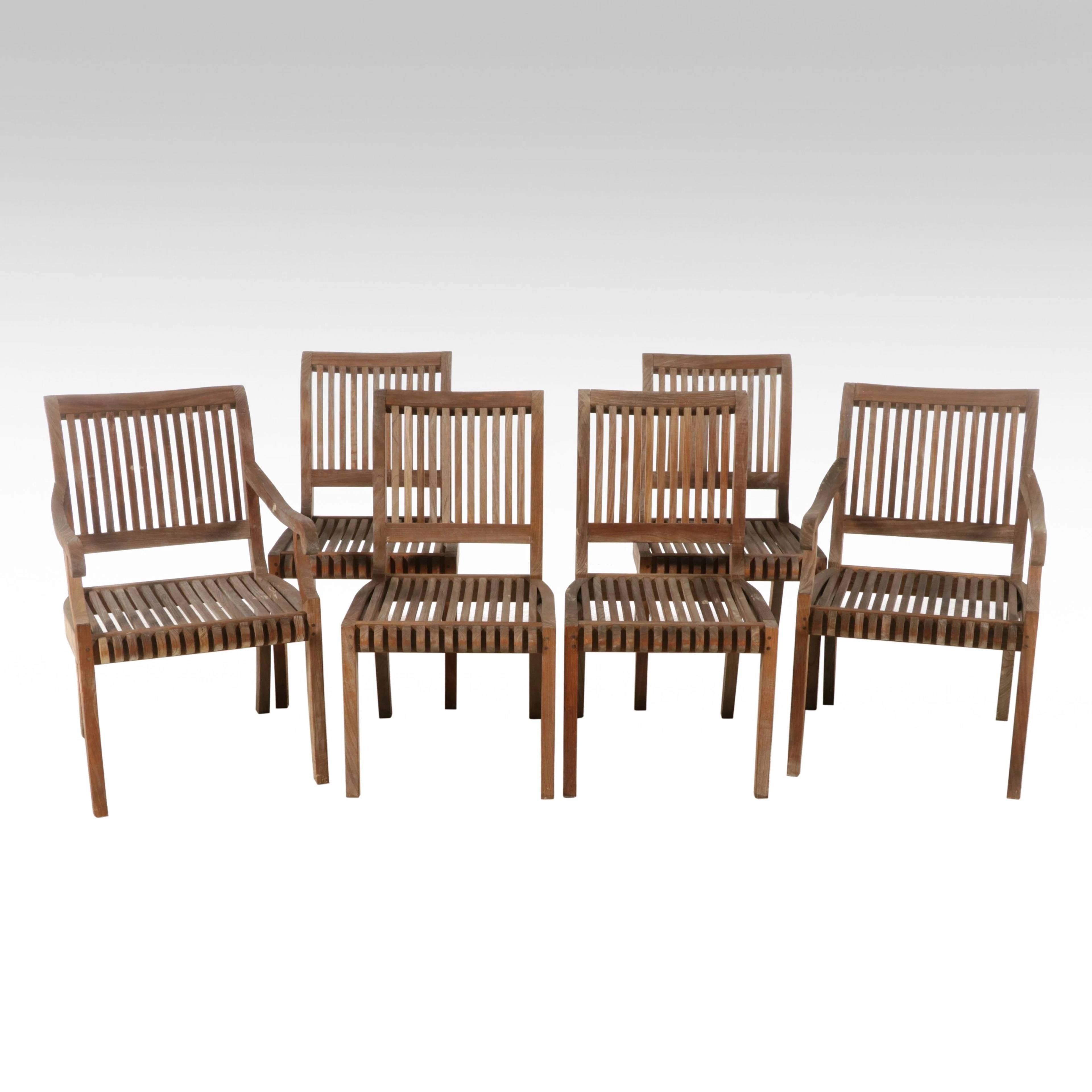 Set of Six Smith & Hawken Teak Slat Patio Dining Chairs
